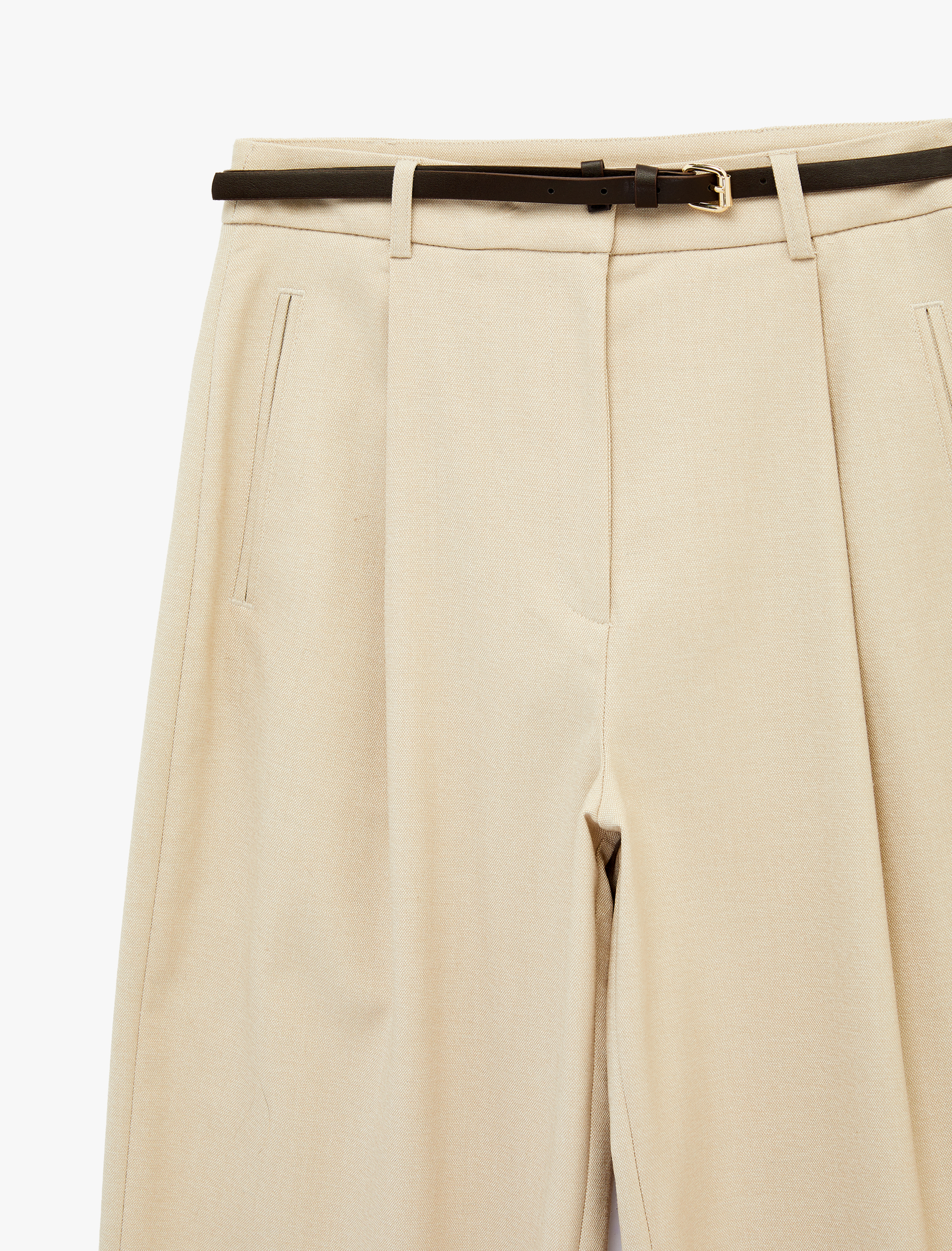   Yüksek Bel Viskon Karışımlı Kemer Detaylı Cepli Palazzo Pantolon