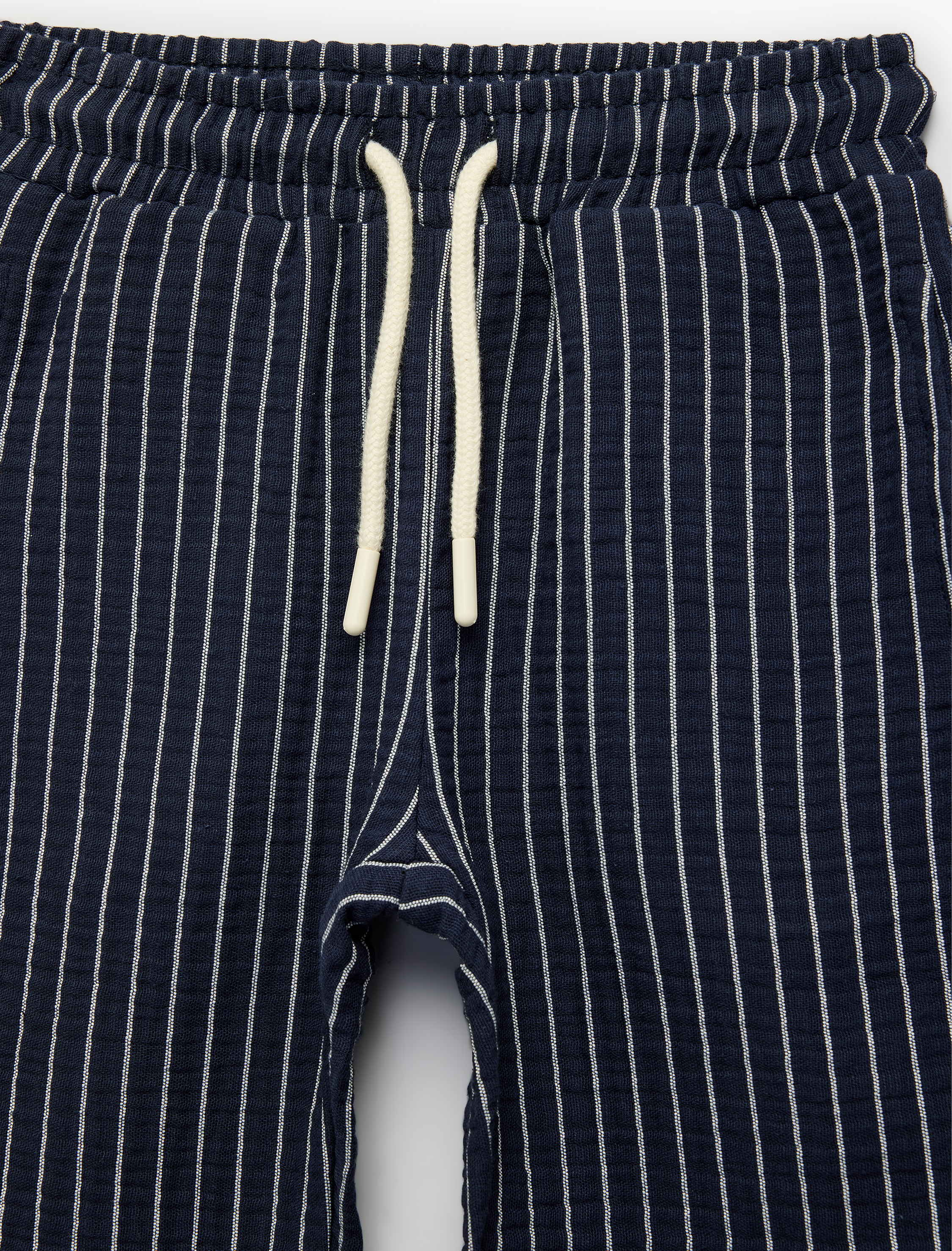  Erkek Bebek Pamuklu Cepli Çizgili Müslin Beli Bağcıklı Pantolon