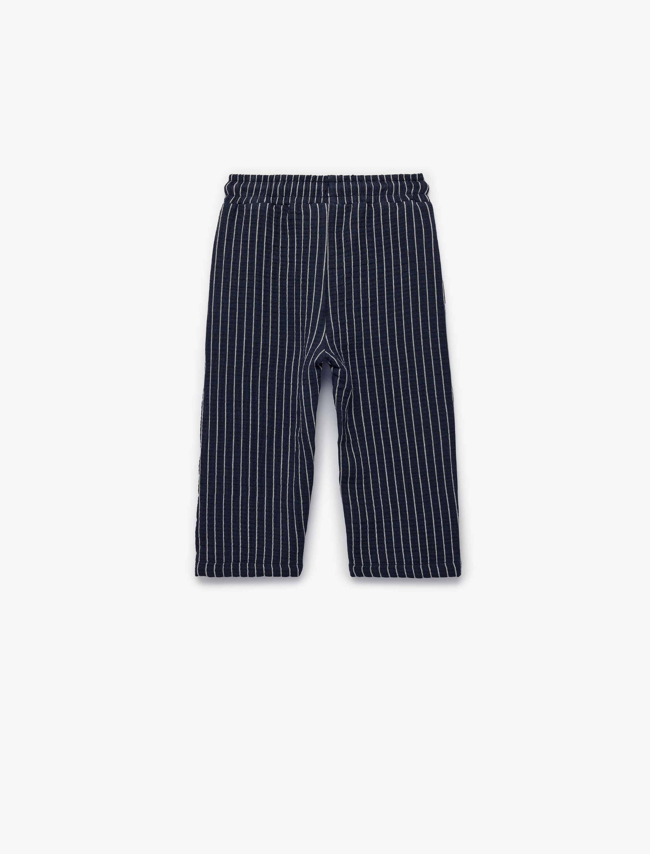  Erkek Bebek Pamuklu Cepli Çizgili Müslin Beli Bağcıklı Pantolon