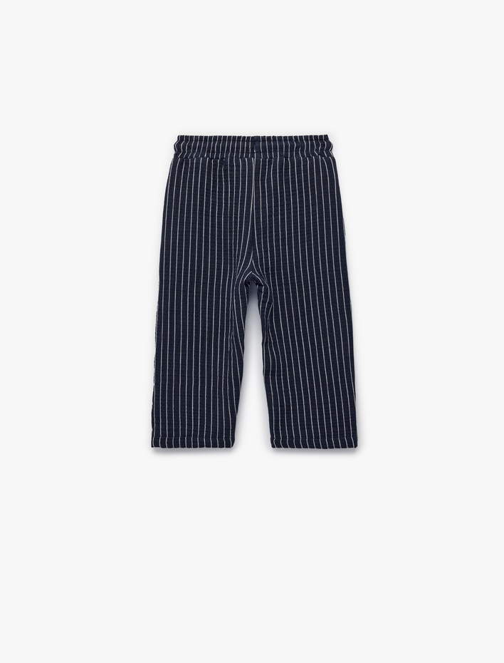Erkek Bebek Pamuklu Cepli Çizgili Müslin Beli Bağcıklı Pantolon