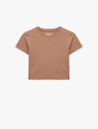 Slim Fit Kısa Kollu Bisiklet Yaka Crop Spor Tişört