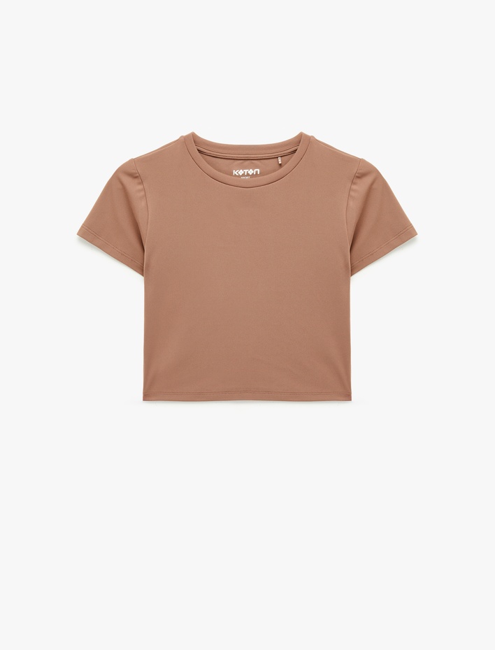  Slim Fit Kısa Kollu Bisiklet Yaka Crop Spor Tişört