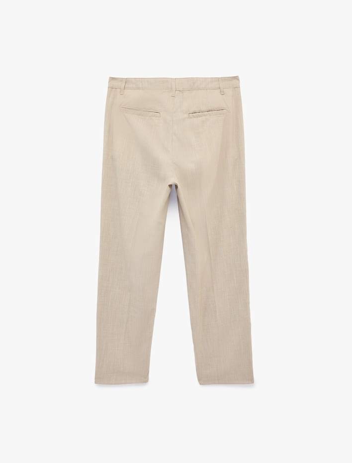  Viskon Karışımlı Düğmeli Cepli Pileli Kumaş Pantolon