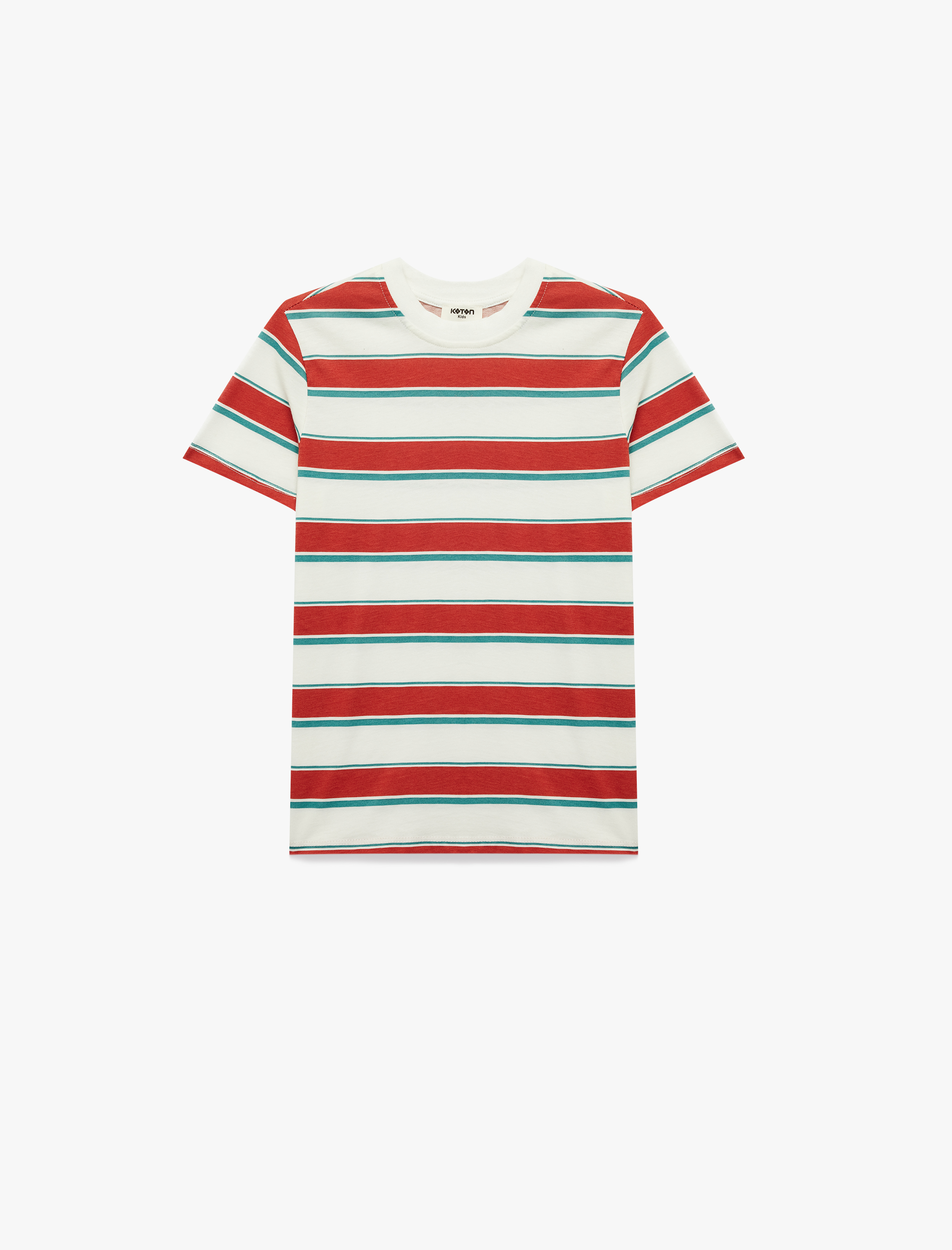  Erkek Çocuk Pamuklu Kısa Kollu Bisiklet Yaka Çizgili Tişört