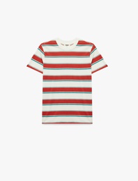 Pamuklu Kısa Kollu Bisiklet Yaka Çizgili Tişört