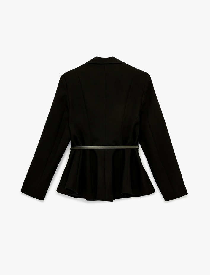  Kemer Detaylı Uzun Kollu Peplum Kruvaze Yaka Blazer Ceket