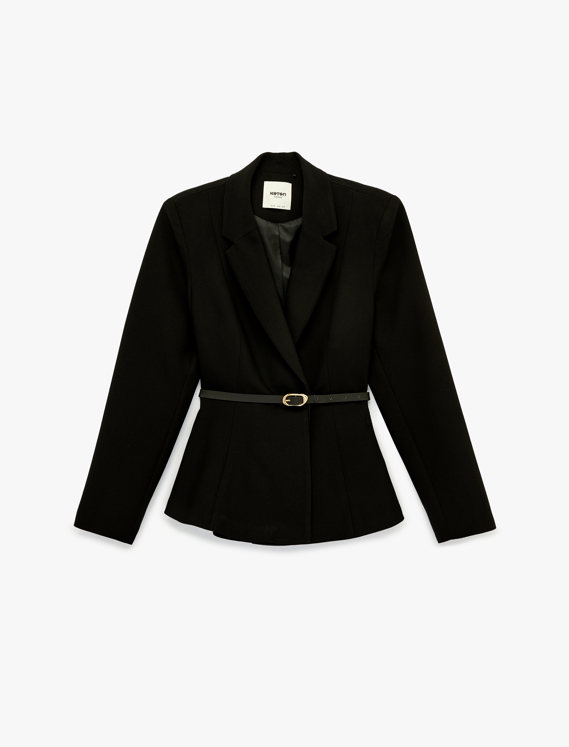   Kemer Detaylı Uzun Kollu Peplum Kruvaze Yaka Blazer Ceket