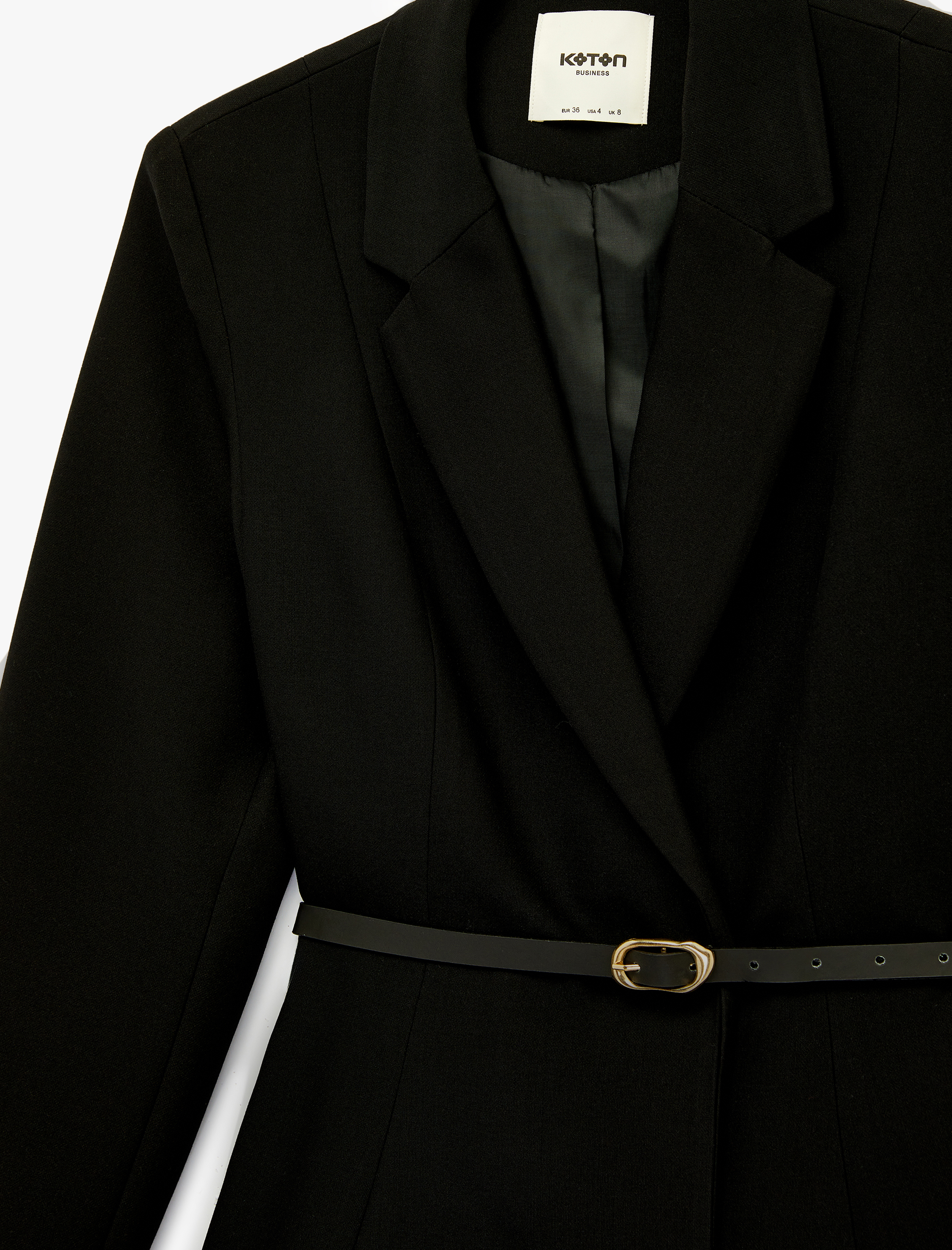   Kemer Detaylı Uzun Kollu Peplum Kruvaze Yaka Blazer Ceket