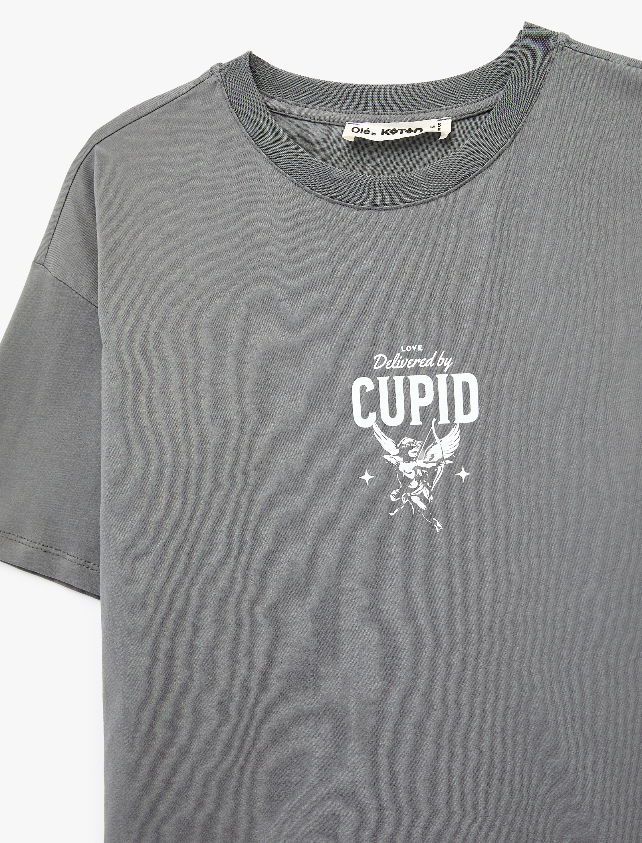   Rahat Kalıp Kısa Kollu Bisiklet Yaka Pamuklu Melek Baskılı Tişört