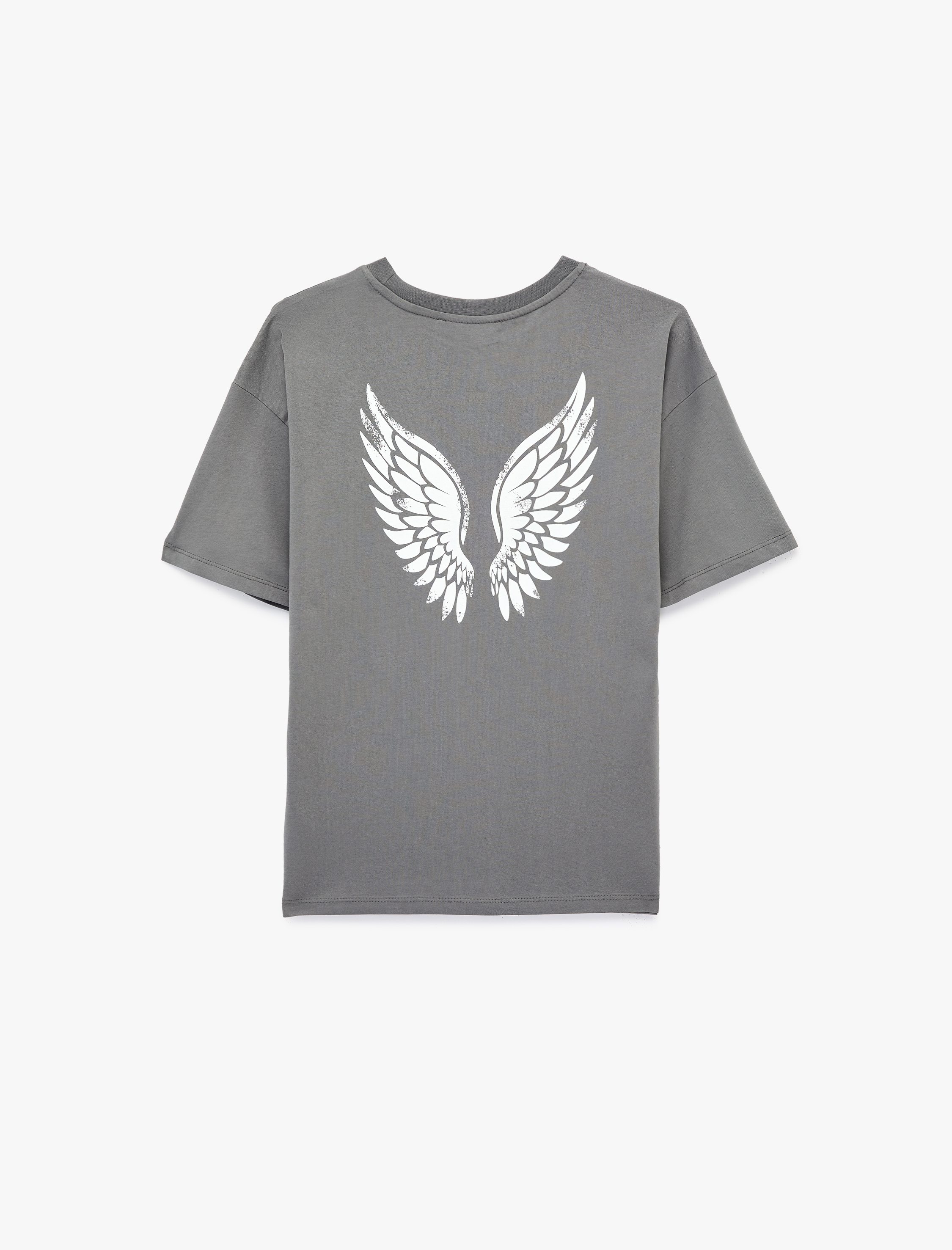   Rahat Kalıp Kısa Kollu Bisiklet Yaka Pamuklu Melek Baskılı Tişört