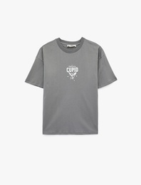 Rahat Kalıp Kısa Kollu Bisiklet Yaka Pamuklu Melek Baskılı Tişört