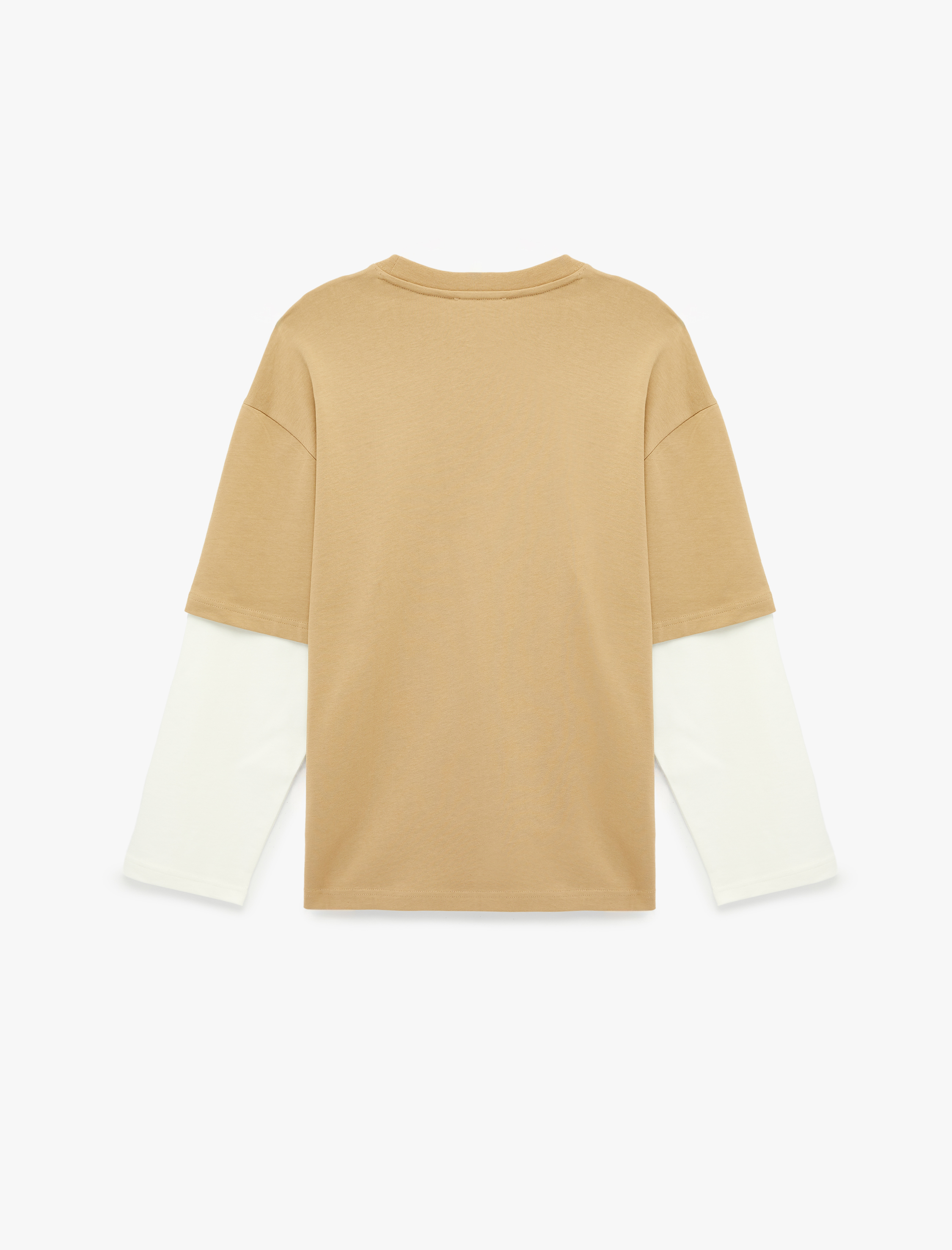   Bisiklet Yaka Rahat Kalıp Pamuklu Kumaş Detaylı Uzun Çıkma Kollu Tişört