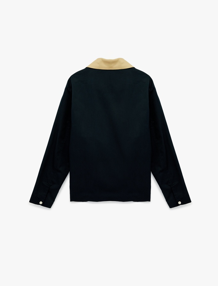  Regular Fit Uzun Kollu Renk Kontrastlı Gömlek Yaka Pamuklu Fermuarlı Gabardin Ceket