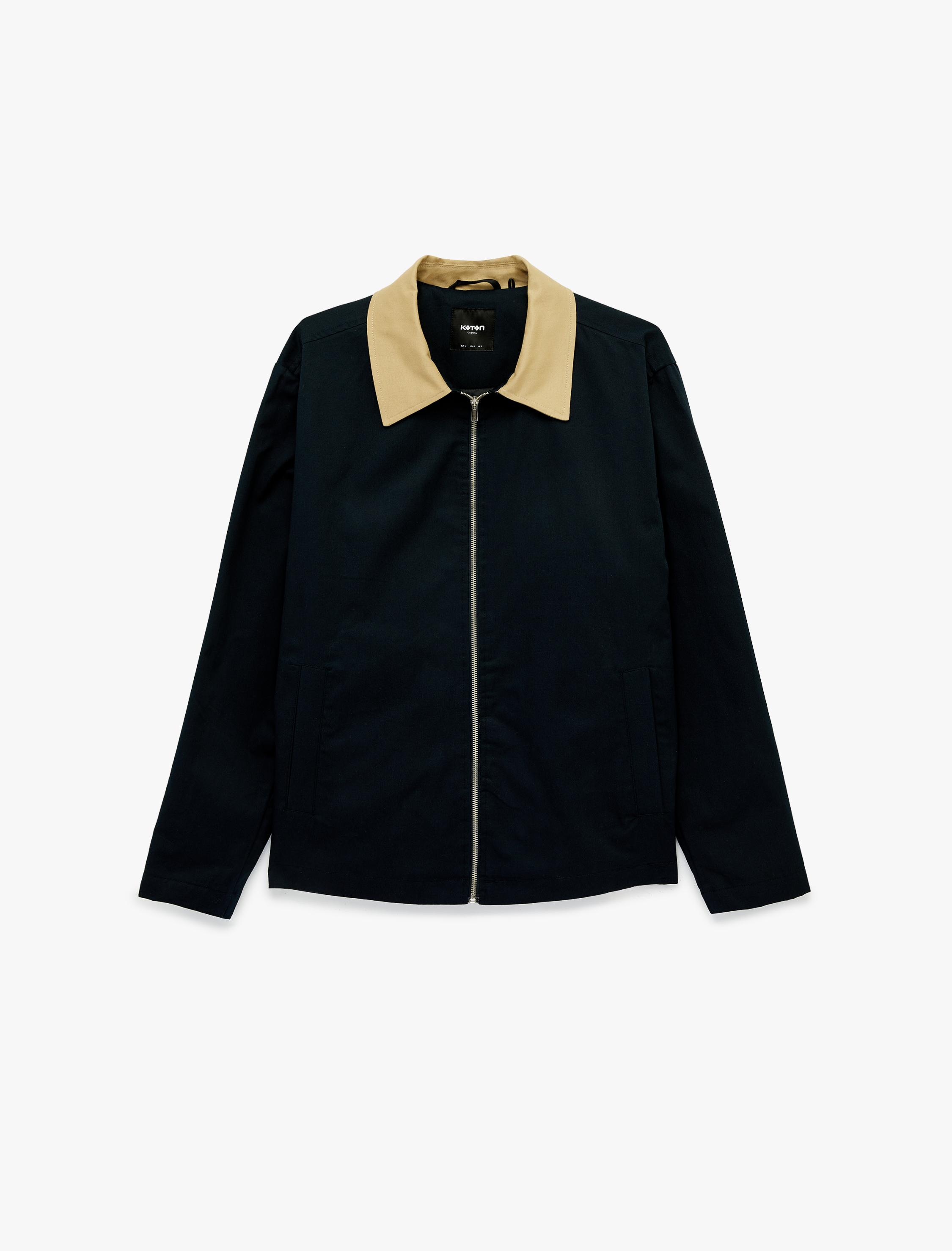   Regular Fit Uzun Kollu Renk Kontrastlı Gömlek Yaka Pamuklu Fermuarlı Gabardin Ceket