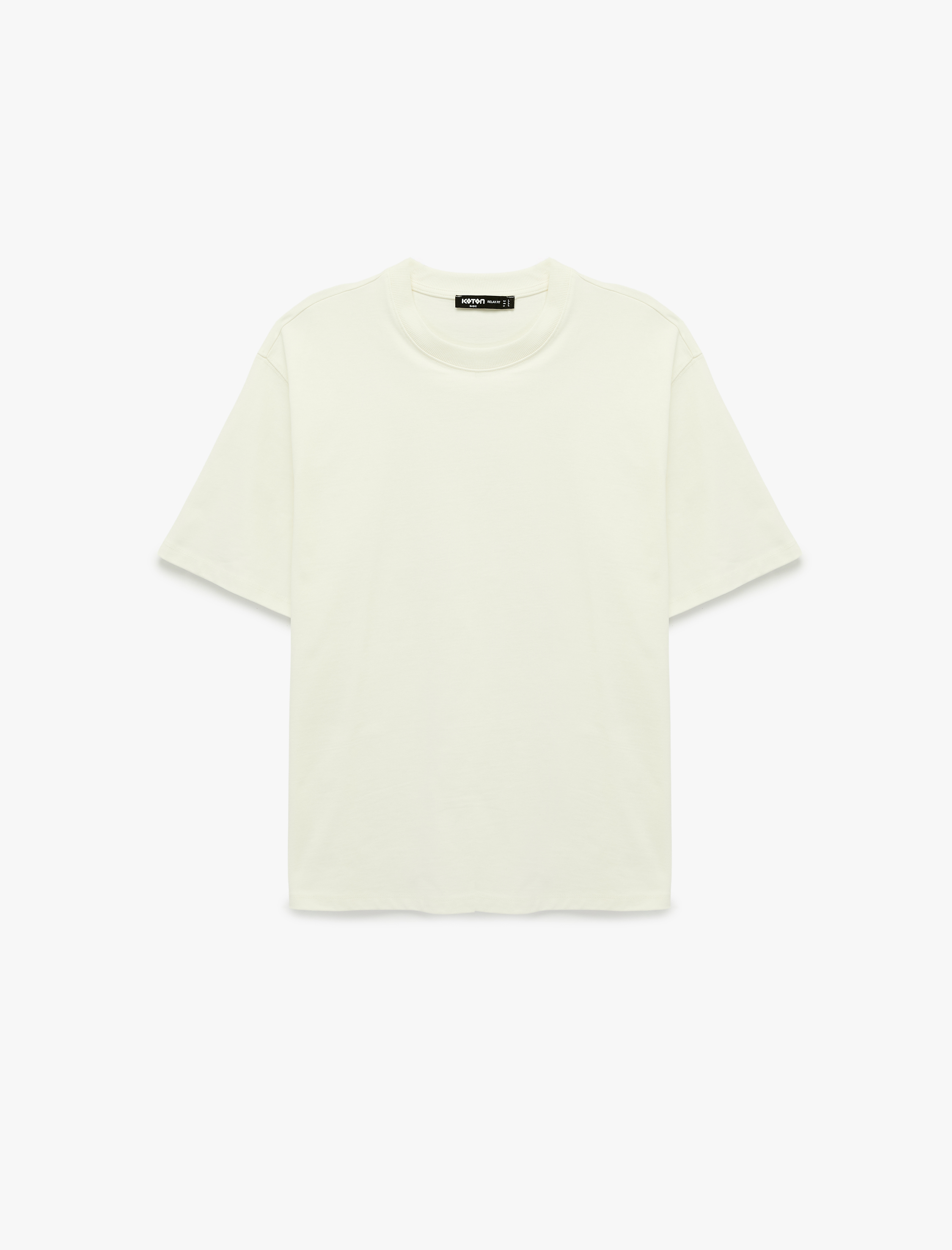   Kısa Kollu Pamuklu Tok Kumaş Bisiklet Yaka Oversize Basic Tişört