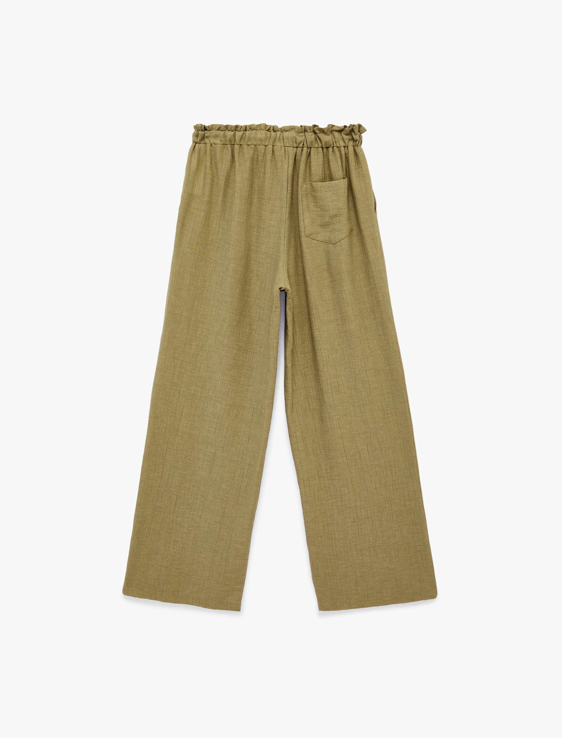   Keten Karışımlı Beli Bağcıklı Lastikli Cepli Bol Paça Pantolon