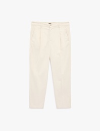 Viskon Karışımlı Düğmeli Cepli Pileli Kumaş Pantolon