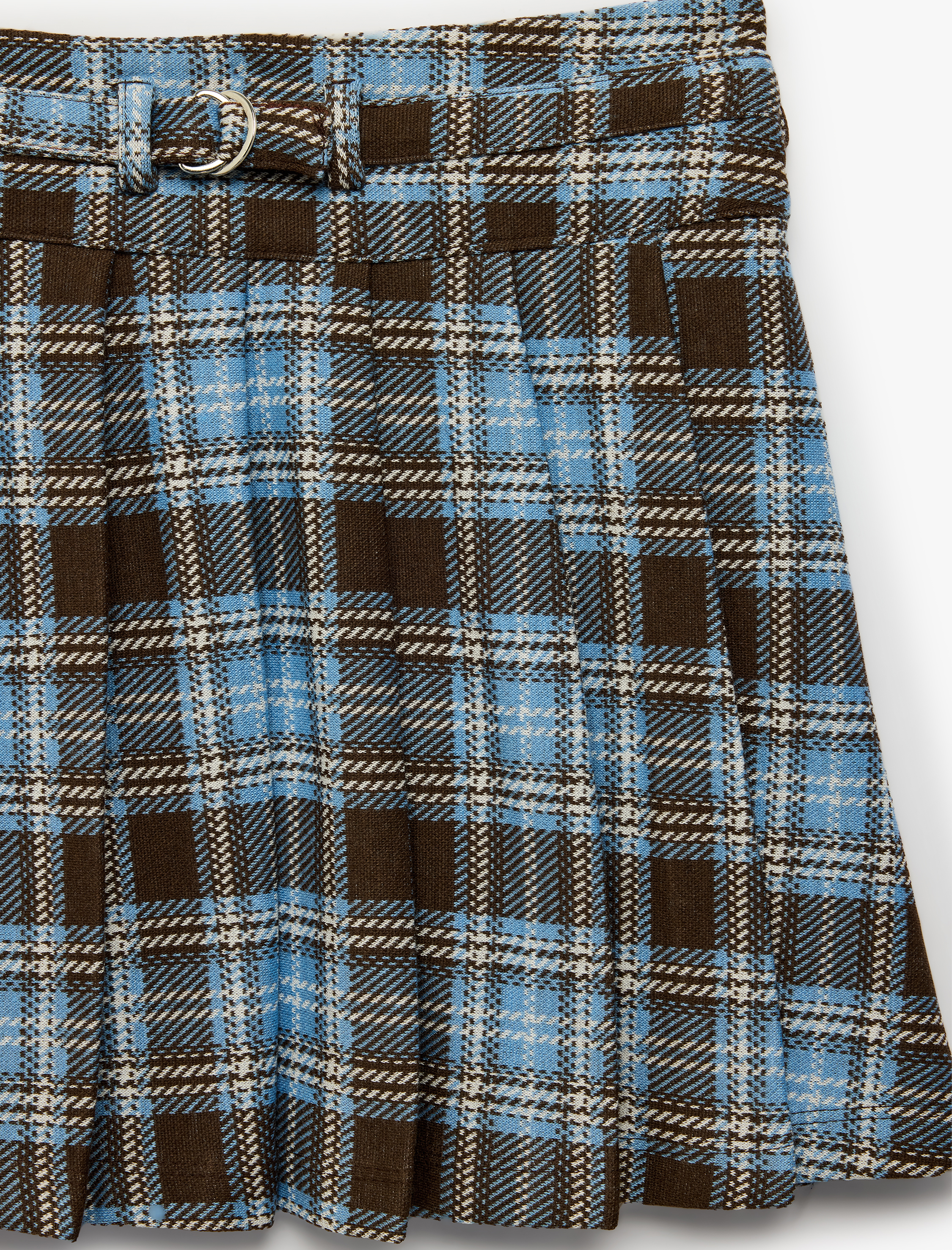  Kız Çocuk Viskon Karışımlı Ekose Desenli Metal Detaylı Kemerli Mini Etek