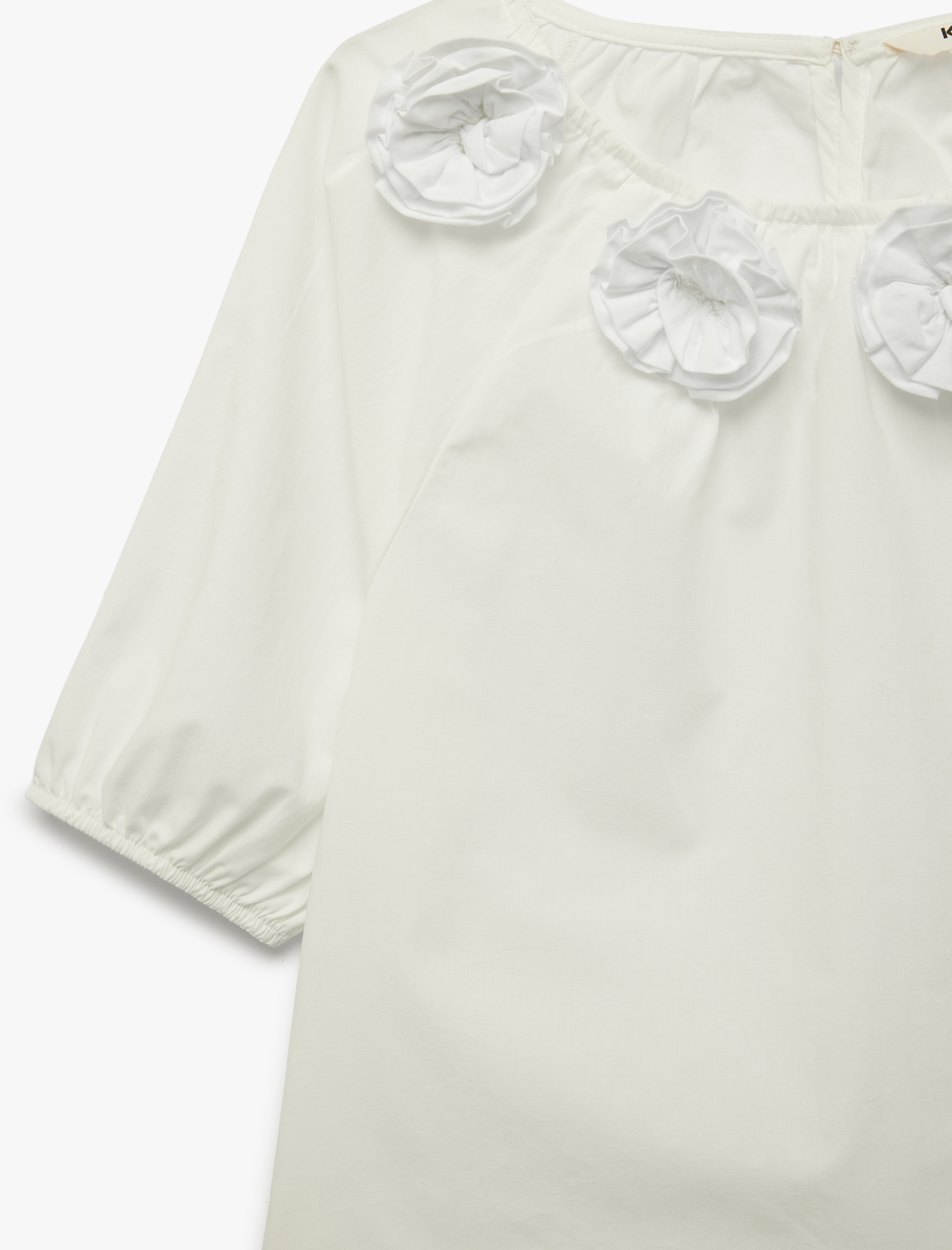  Kız Çocuk Pamuklu Kısa Balon Kollu Lastik Detaylı Bisiklet Yaka Çiçekli Poplin Bluz