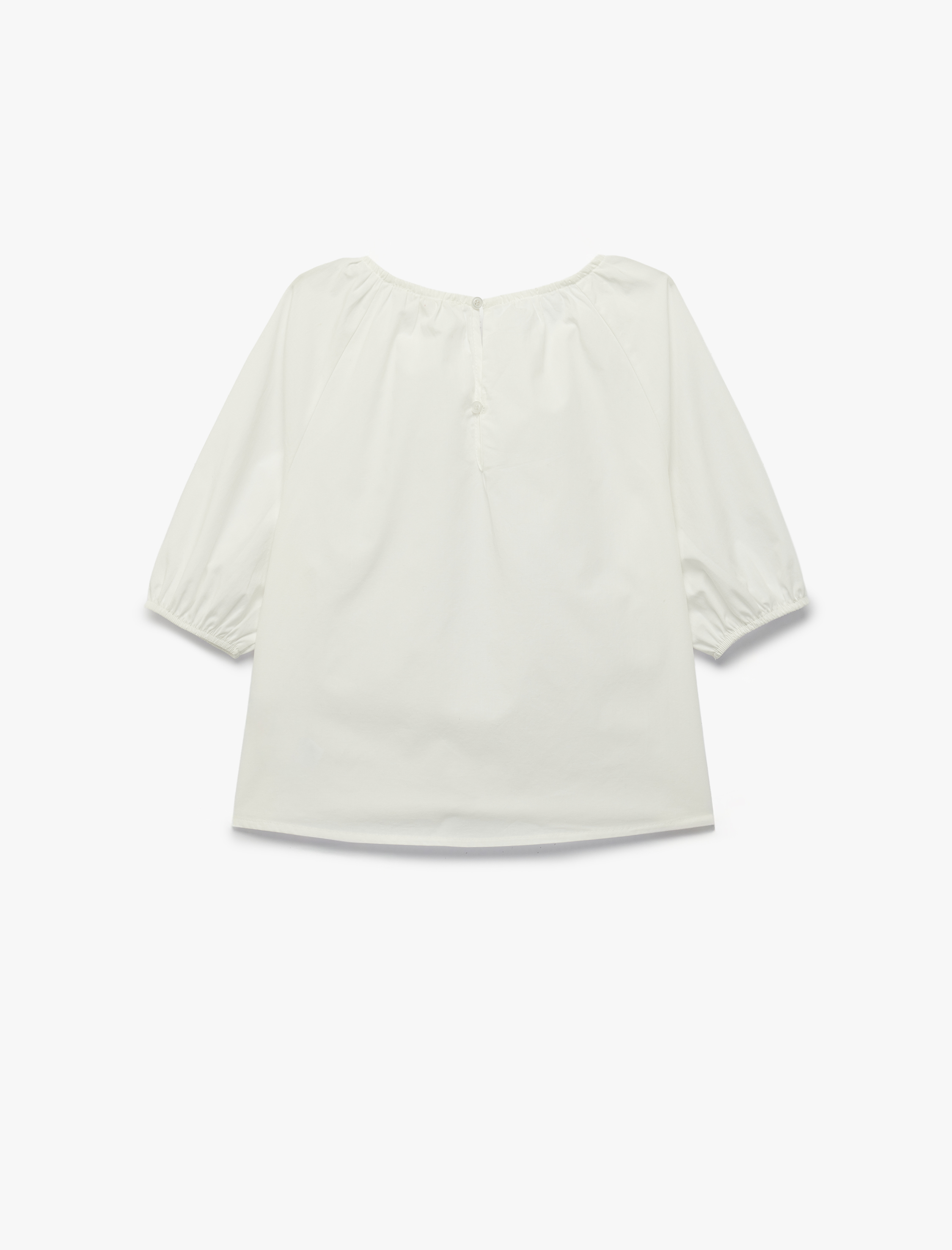  Kız Çocuk Pamuklu Kısa Balon Kollu Lastik Detaylı Bisiklet Yaka Çiçekli Poplin Bluz