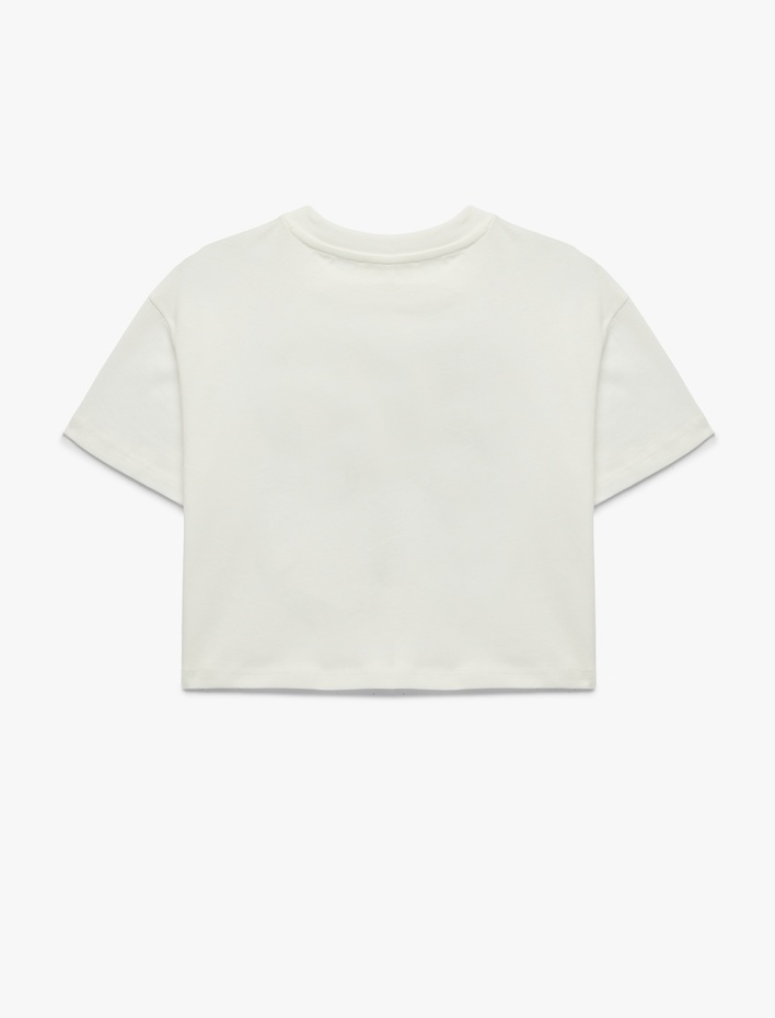 Kız Çocuk Pamuklu Kısa Kollu Bisiklet Yaka Fiyonk Baskılı Tişört