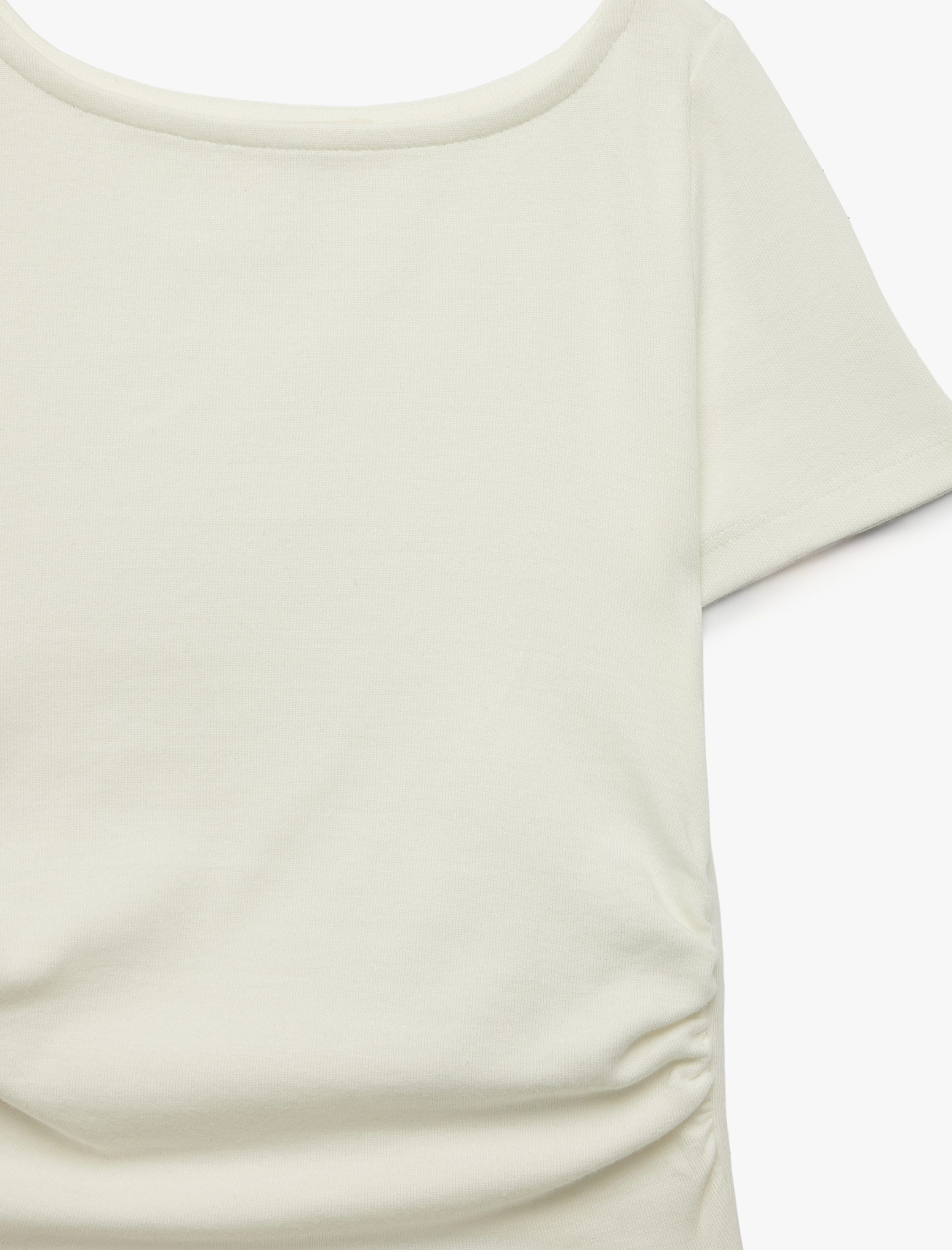  Kız Çocuk Drape Detaylı Yuvarlak Kayık Yaka Kısa Kollu Modal Tişört