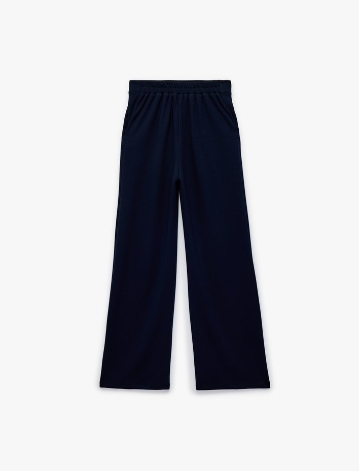 Kız Çocuk Düğme Detaylı Viskon Karışımlı Geniş Paça Pantolon