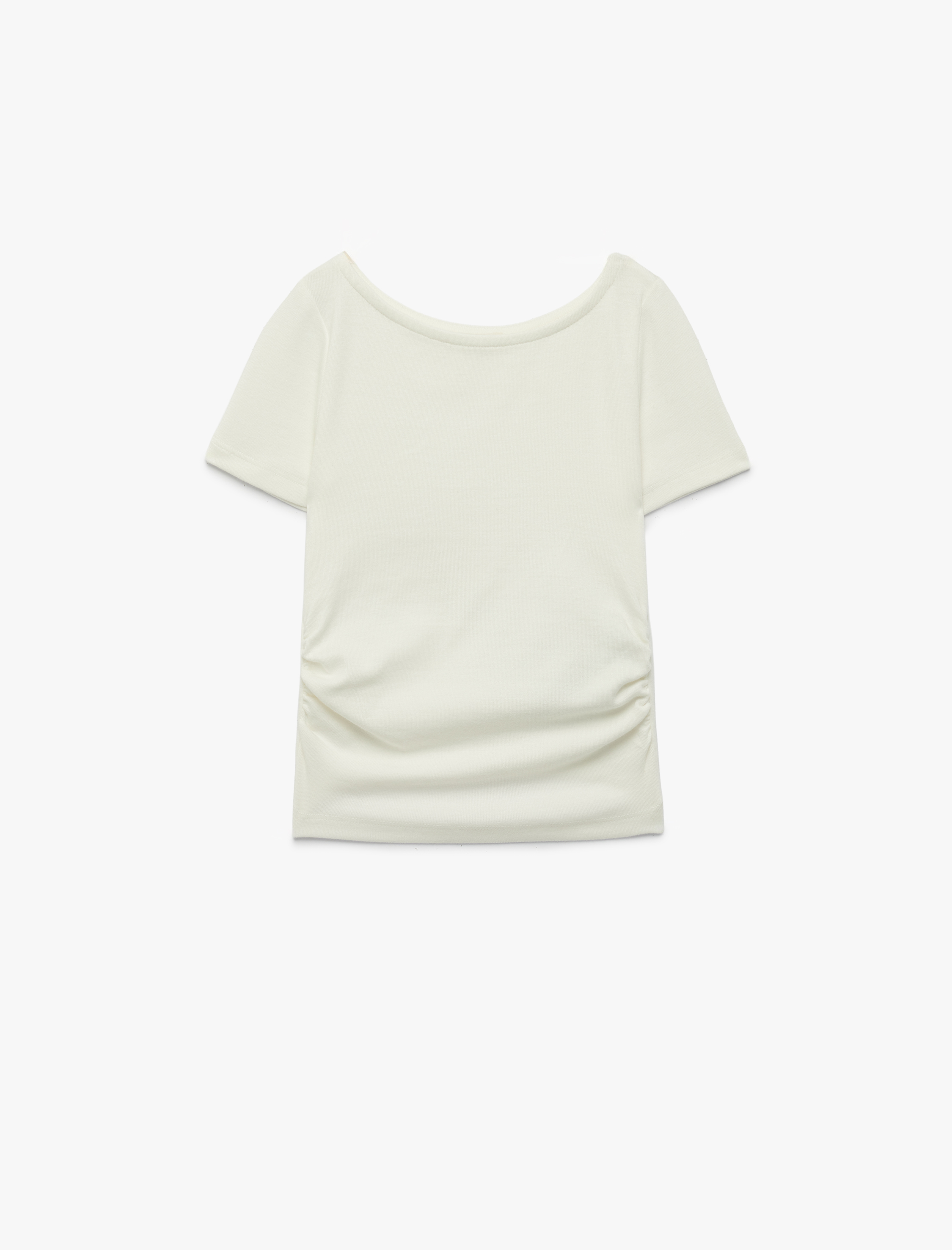  Kız Çocuk Drape Detaylı Yuvarlak Kayık Yaka Kısa Kollu Modal Tişört