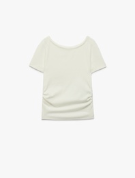 Drape Detaylı Yuvarlak Kayık Yaka Kısa Kollu Modal Tişört