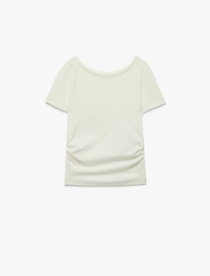 Kız Çocuk Drape Detaylı Yuvarlak Kayık Yaka Kısa Kollu Modal Tişört