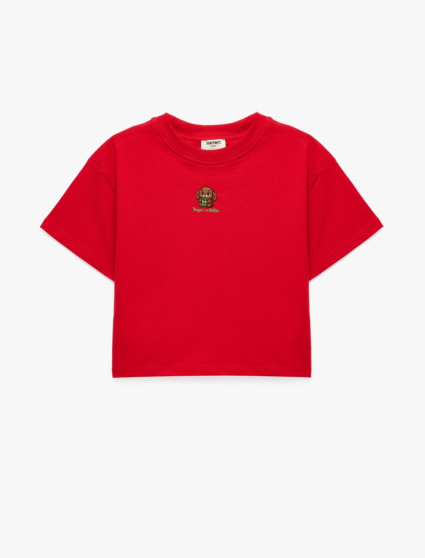 Koton Kısa Kollu Bisiklet Yaka Pamuklu Tavşan Nakışlı T-Shirt