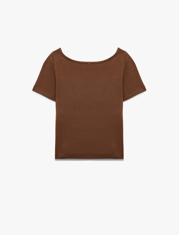 Kız Çocuk Drape Detaylı Yuvarlak Kayık Yaka Kısa Kollu Modal Tişört