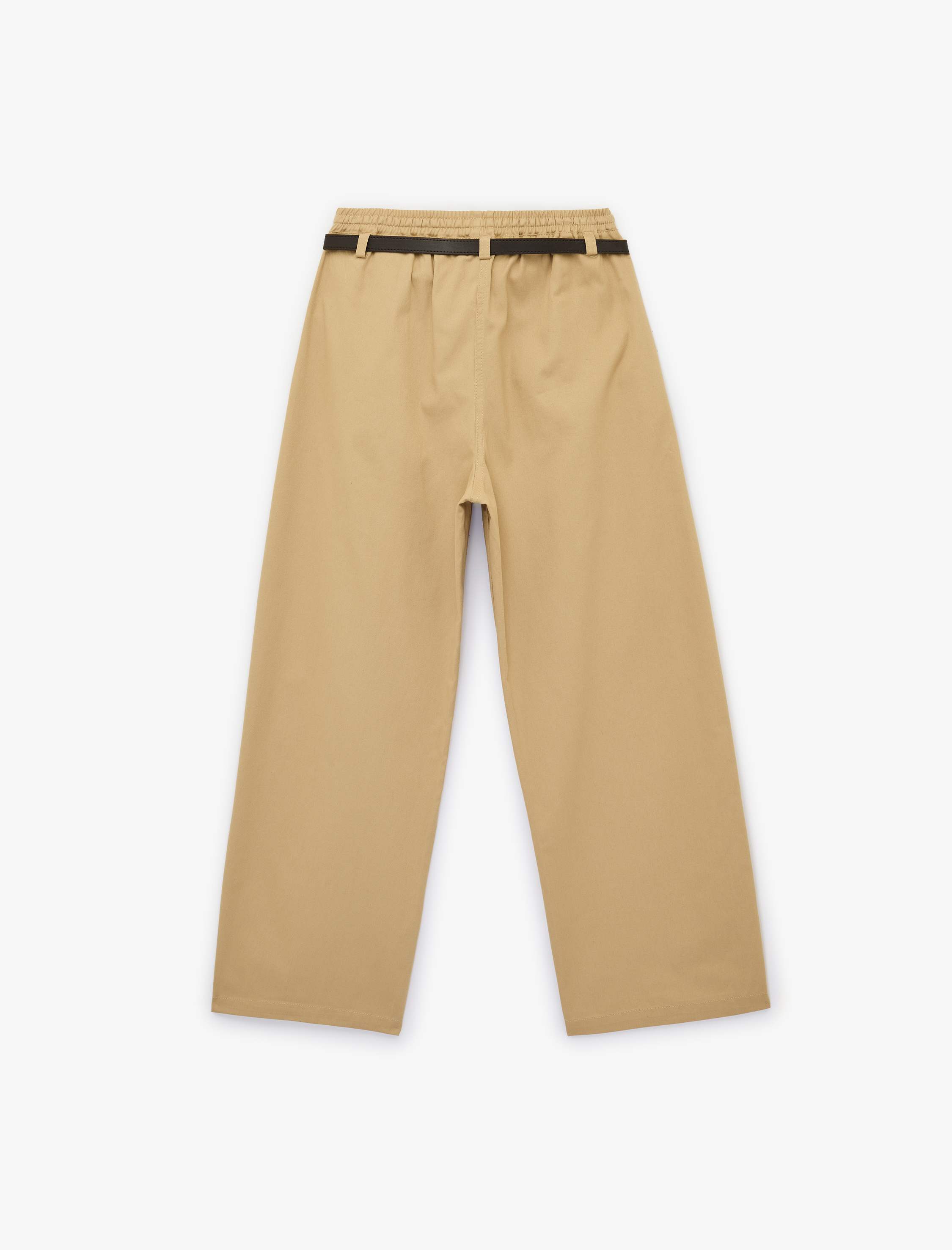   Rahat Kalıp Beli Bağcıklı Kemer Detaylı Gabardin Geniş Paça Pantolon