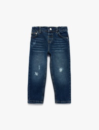 Rahat Kalıp Çıtçıtlı Paperbag Beli Lastikli Denim Pantolon