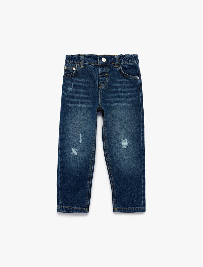 Erkek Bebek Rahat Kalıp Çıtçıtlı Paperbag Beli Lastikli Denim Pantolon