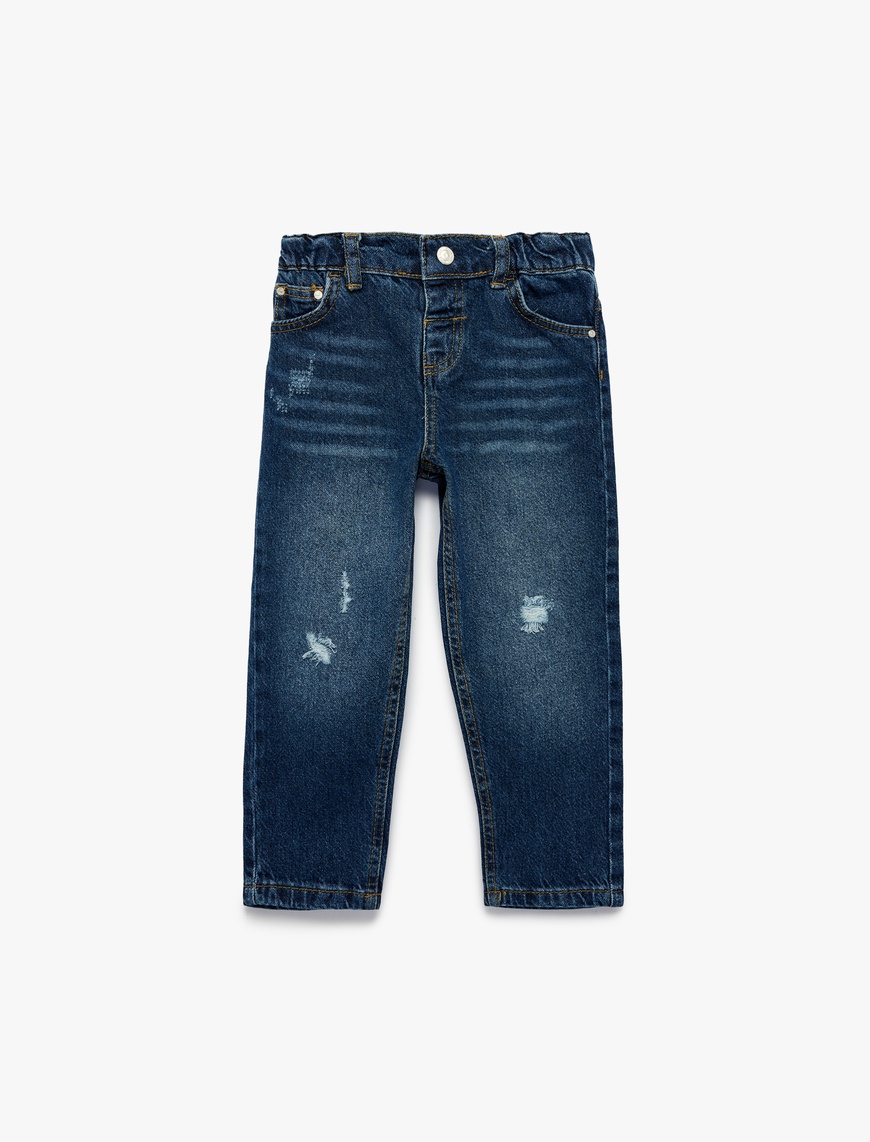 Koton Erkek Bebek Rahat Kalıp Çıtçıtlı Paperbag Beli Lastikli Denim Pantolon