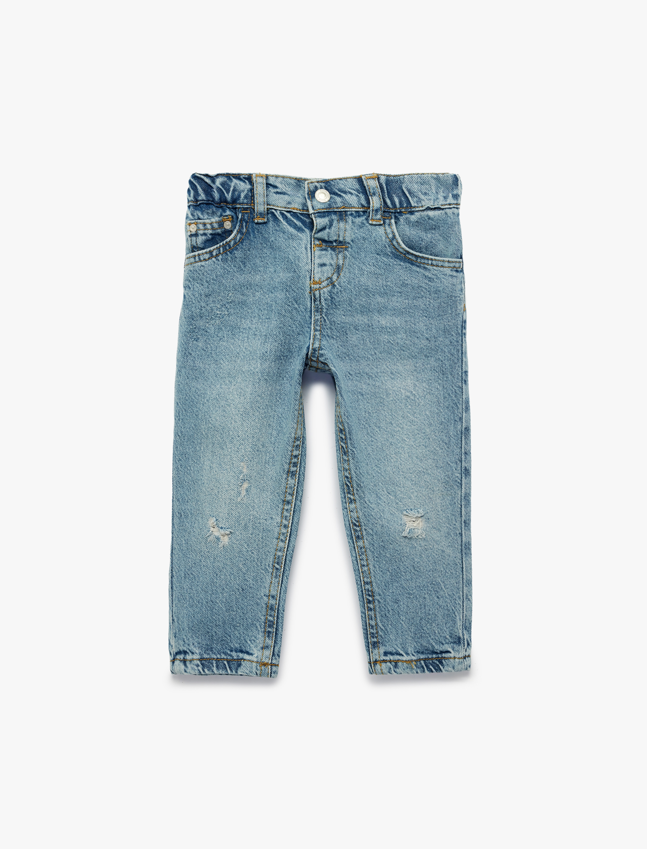  Erkek Bebek Rahat Kalıp Çıtçıtlı Paperbag Beli Lastikli Denim Pantolon