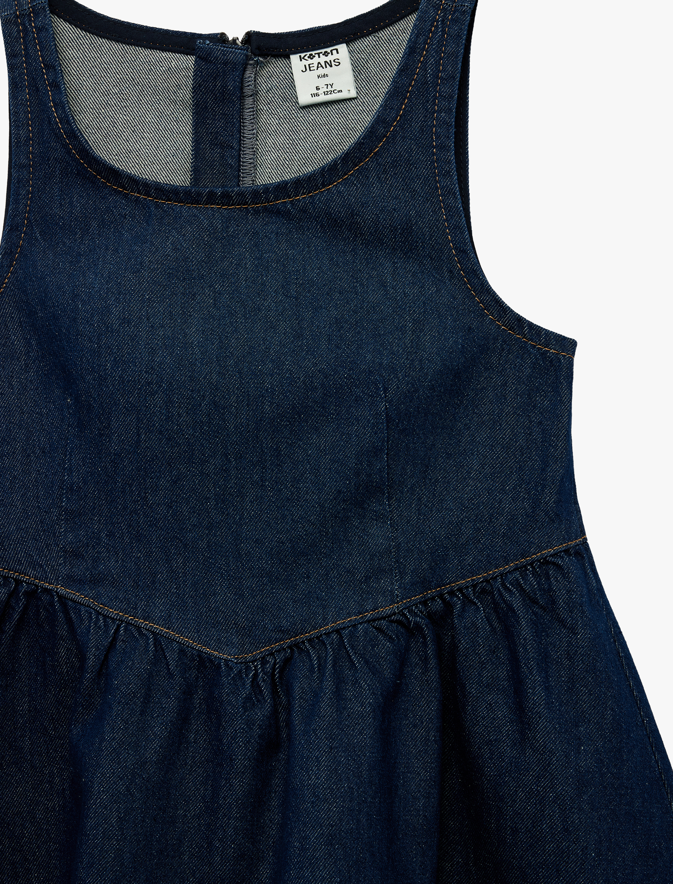  Kız Çocuk Askılı Bisiklet Yaka A Form Pamuklu Fermuarlı Bol Kalıp Denim Elbise