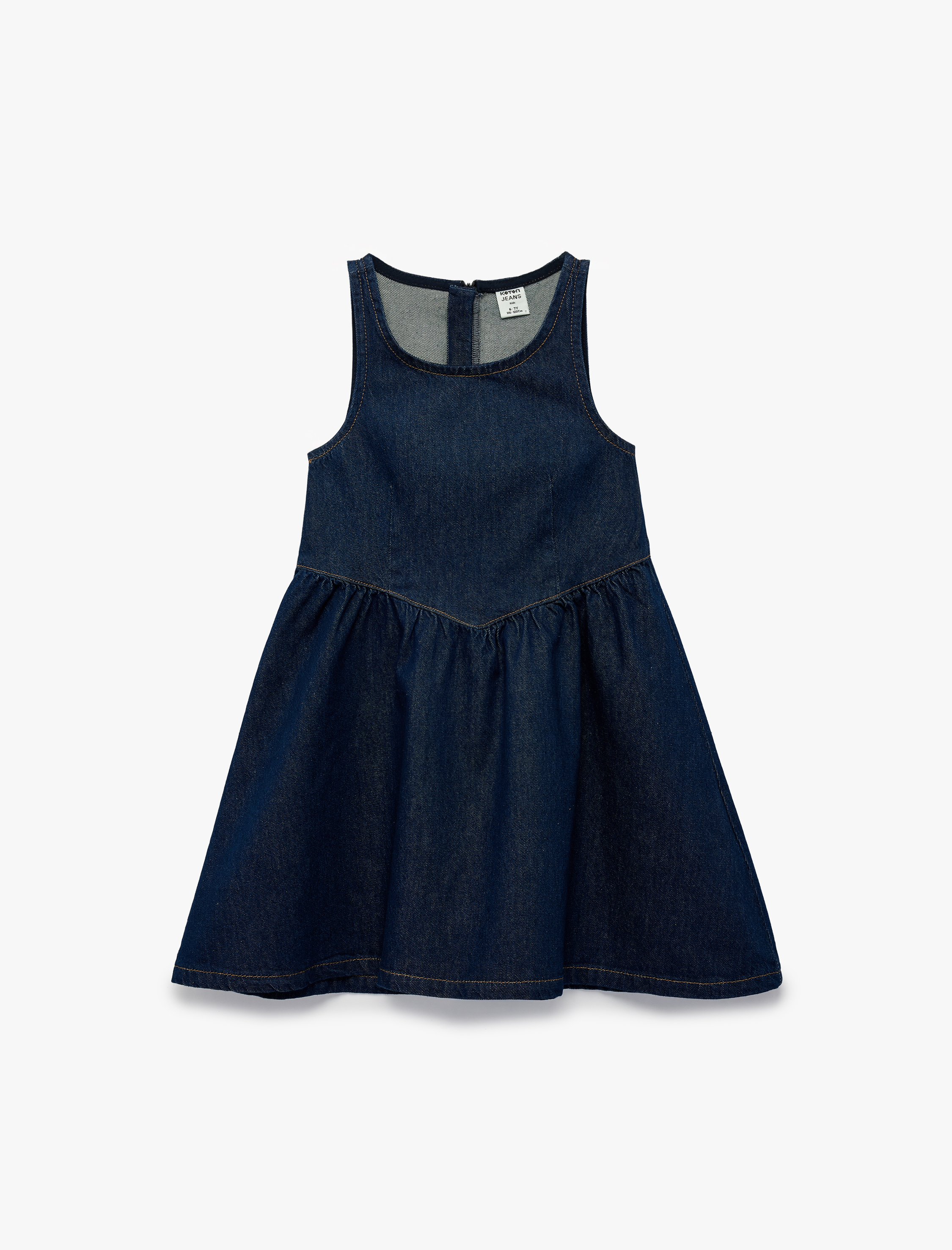  Kız Çocuk Askılı Bisiklet Yaka A Form Pamuklu Fermuarlı Bol Kalıp Denim Elbise