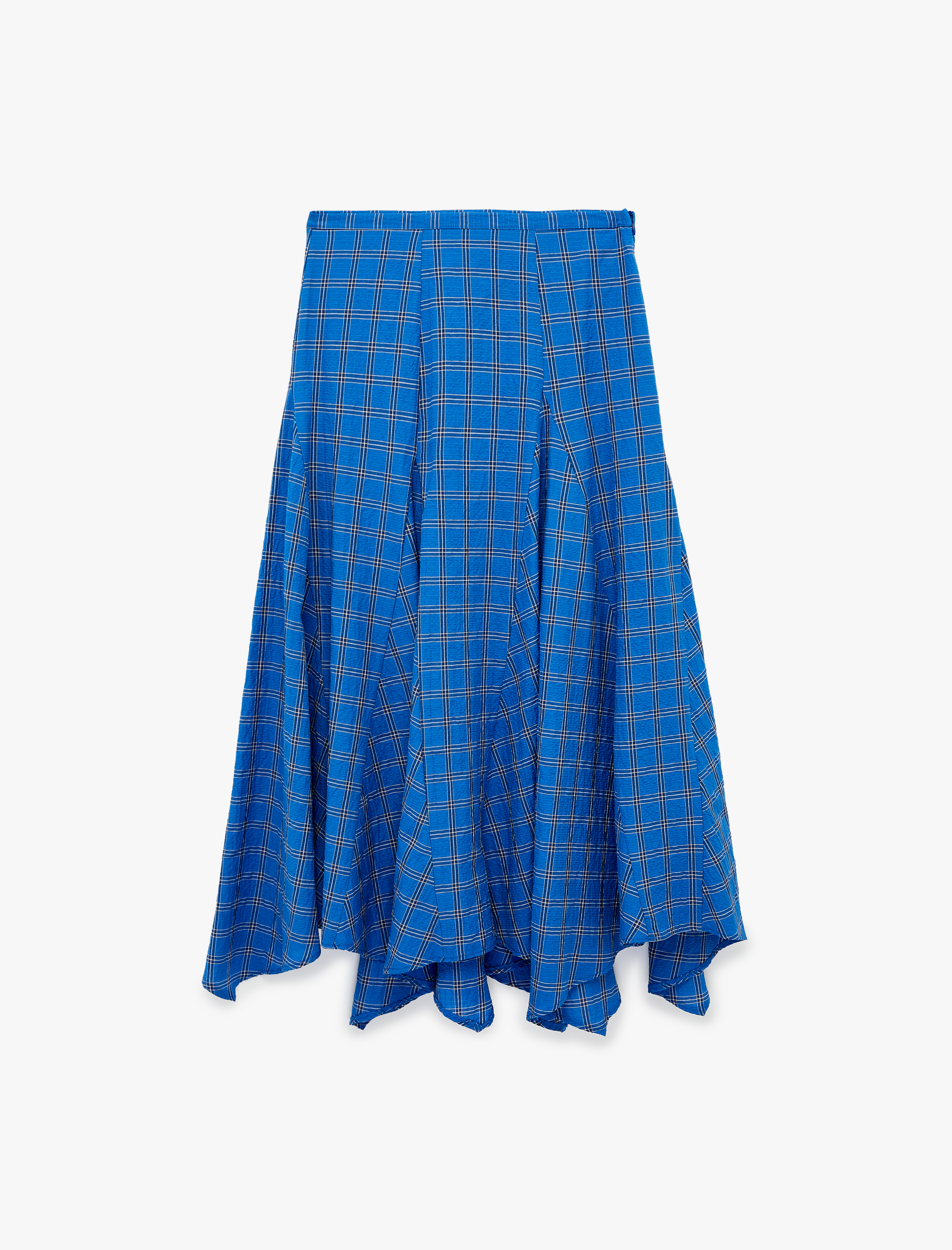   Asimetrik Kesim Kareli Midi Etek