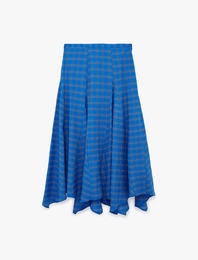 Asimetrik Kesim Kareli Midi Etek