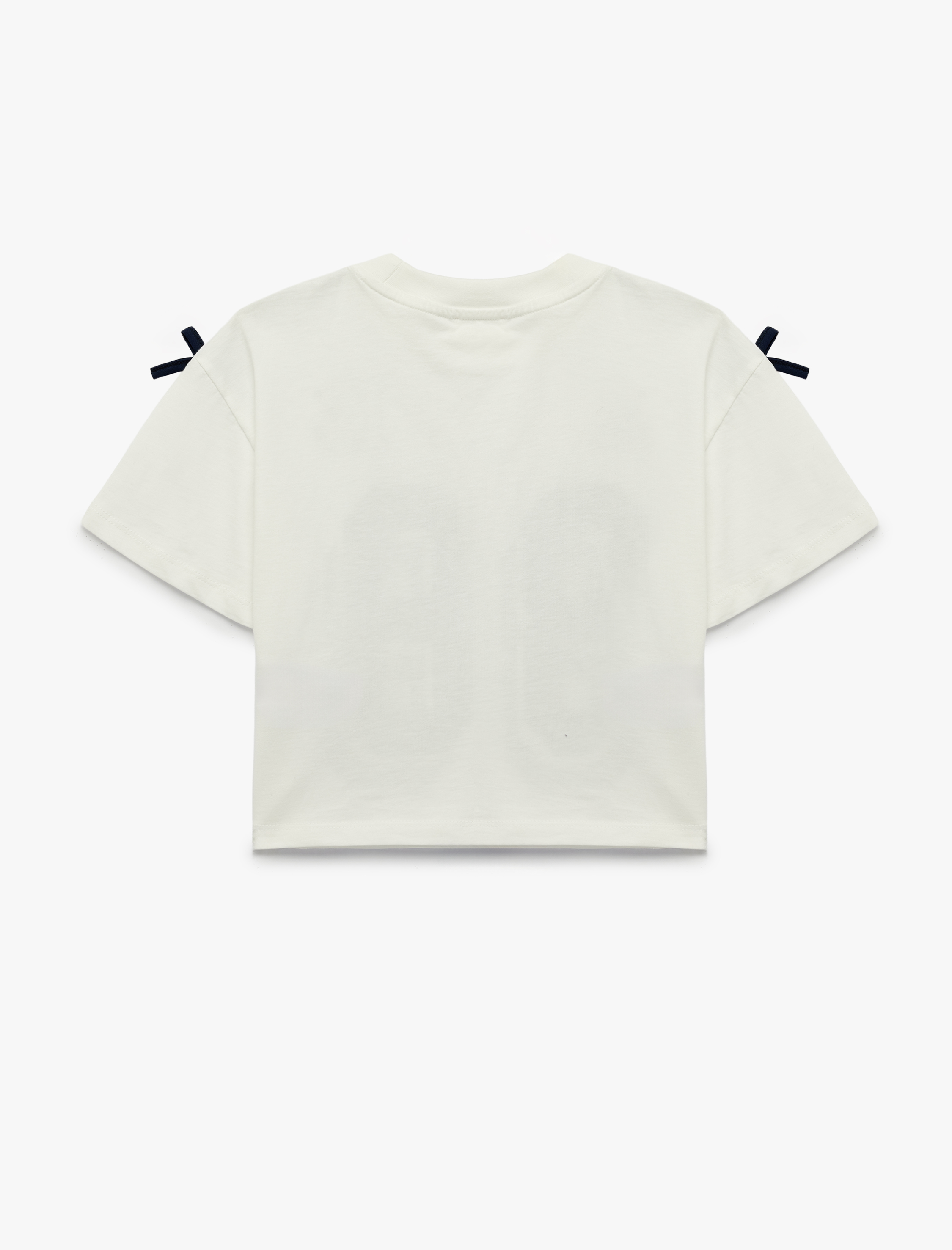  Kız Çocuk Fiyonklu Kısa Kollu Bisiklet Yaka Pamuklu Baskılı Tişört