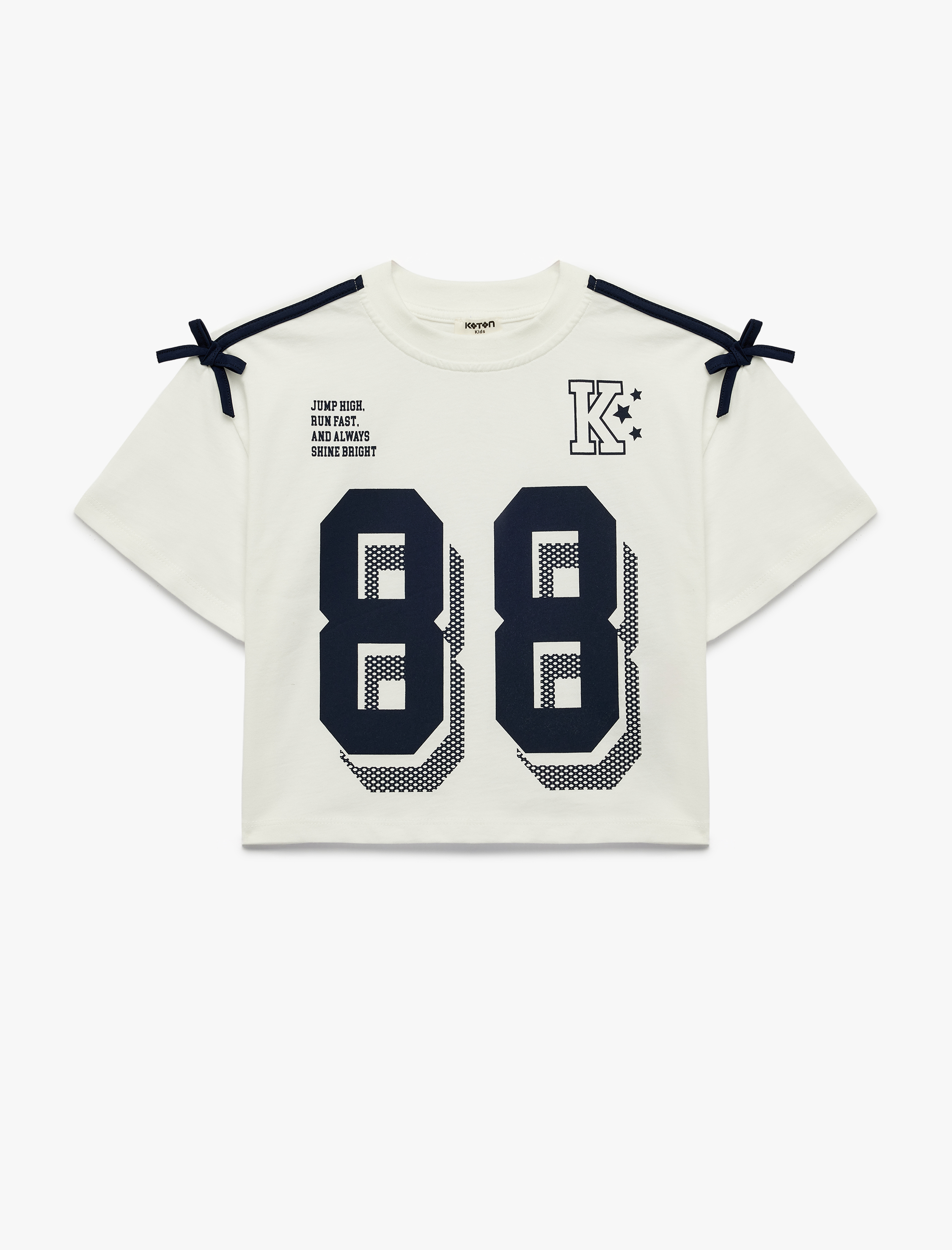  Kız Çocuk Fiyonklu Kısa Kollu Bisiklet Yaka Pamuklu Baskılı Tişört