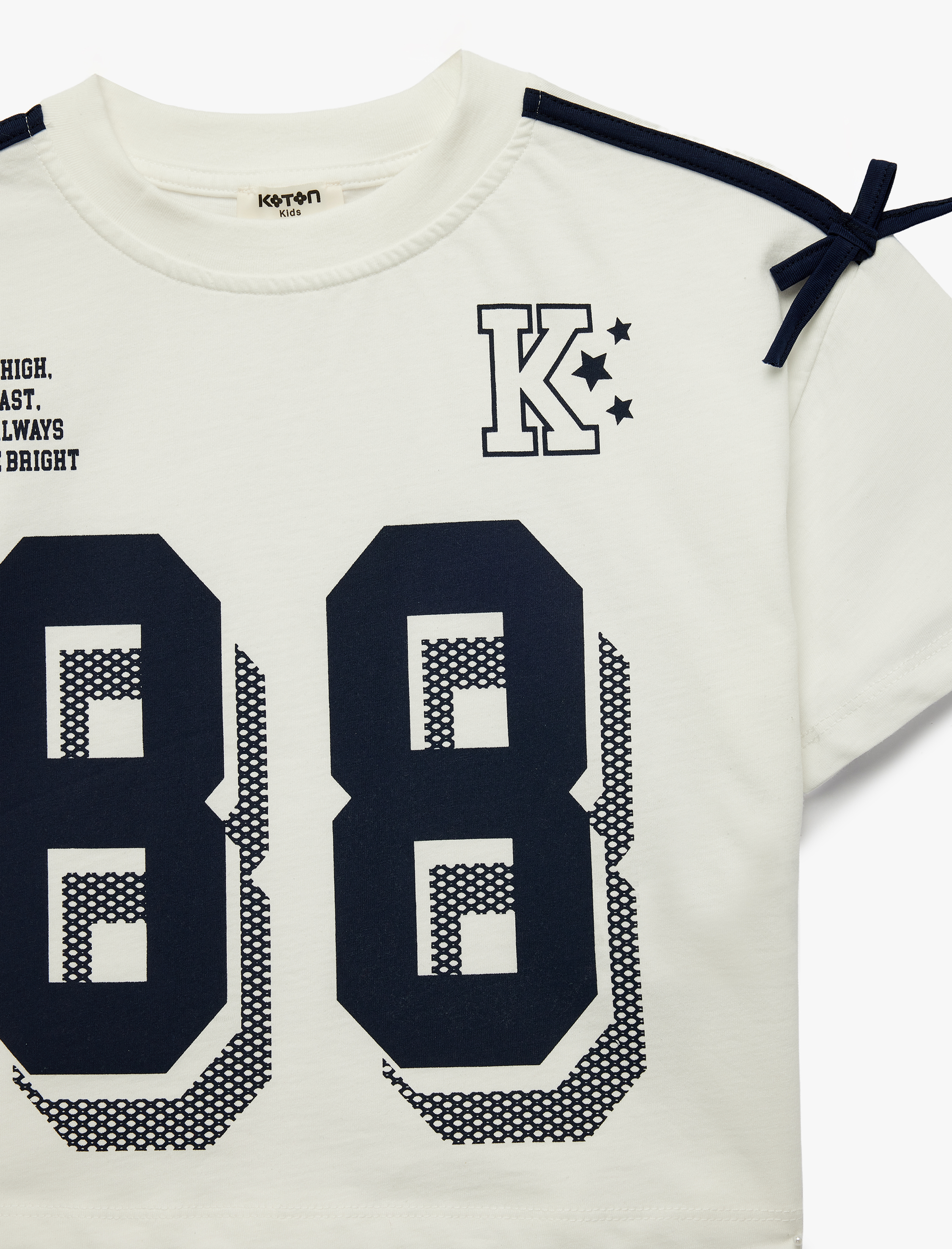  Kız Çocuk Fiyonklu Kısa Kollu Bisiklet Yaka Pamuklu Baskılı Tişört