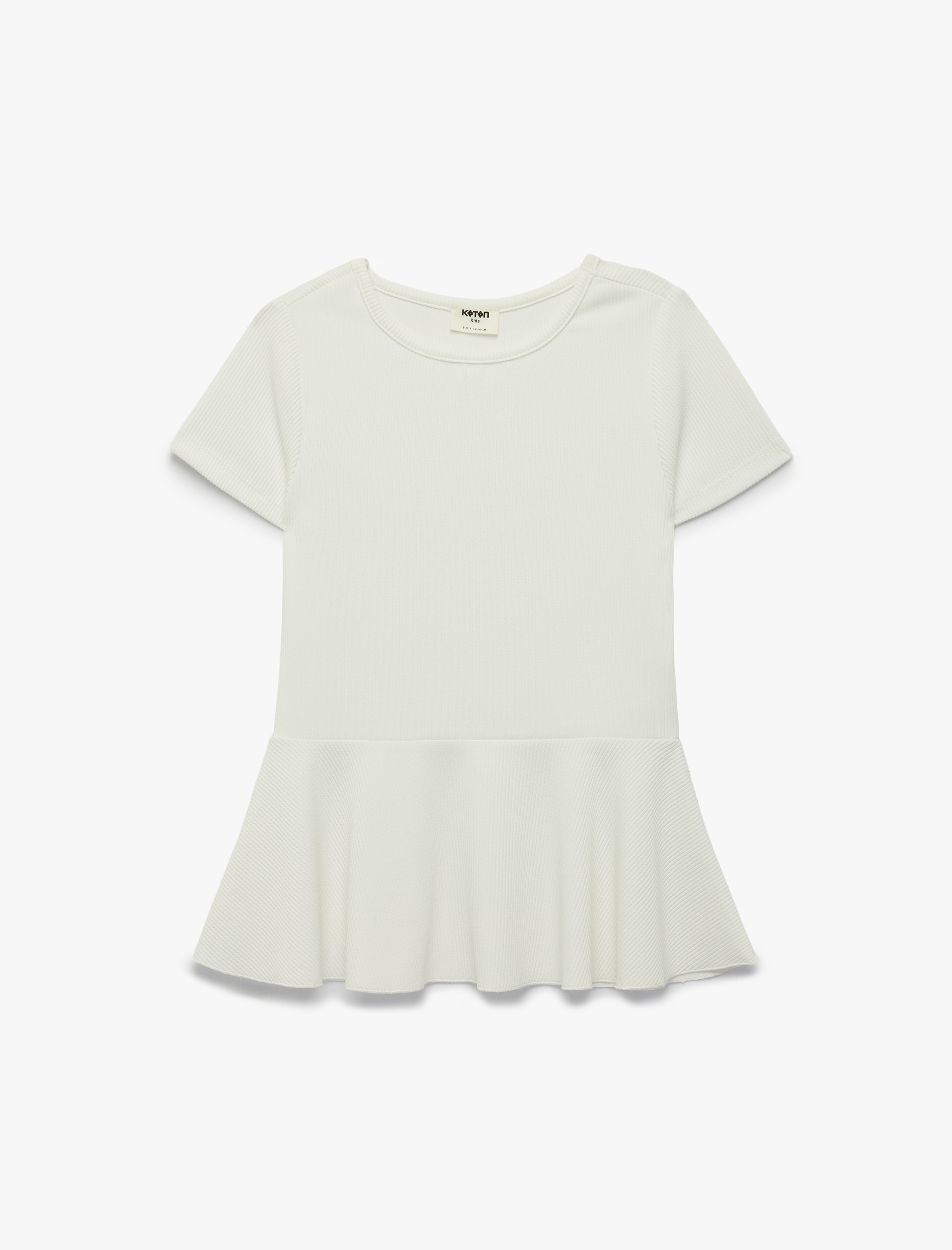  Kız Çocuk Bürümcük Kısa Kollu Bisiklet Yaka Peplum Tişört