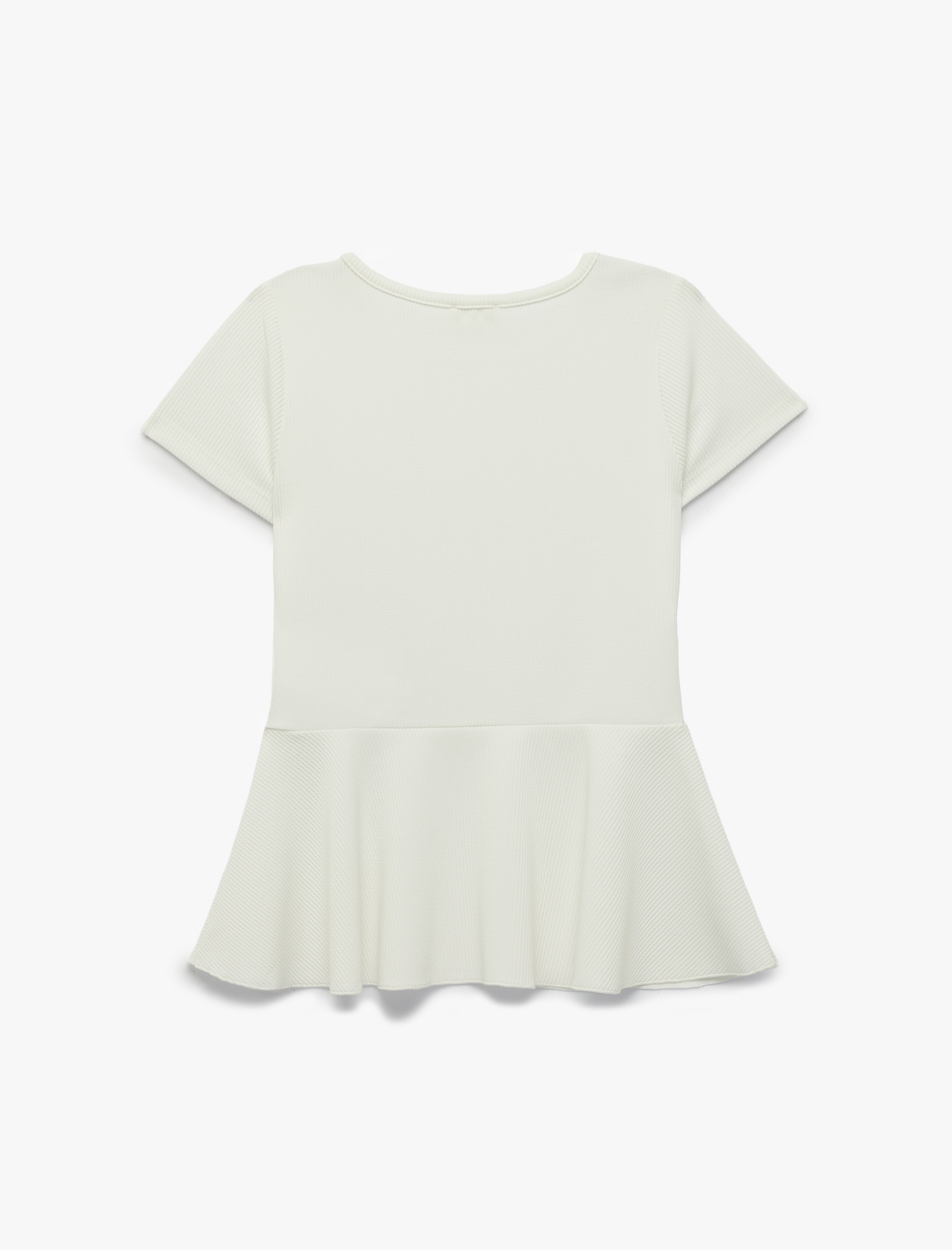  Kız Çocuk Bürümcük Kısa Kollu Bisiklet Yaka Peplum Tişört