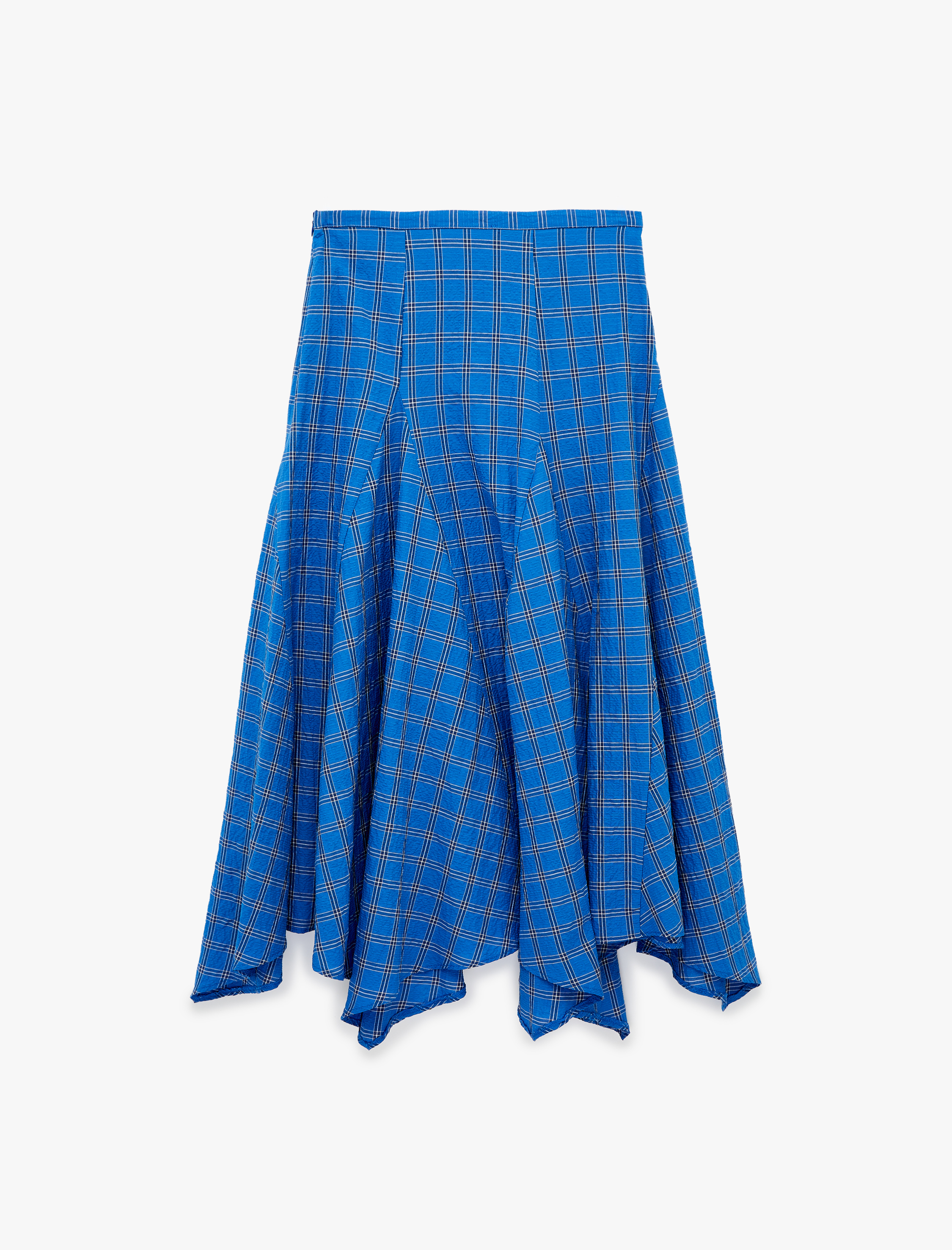   Asimetrik Kesim Kareli Midi Etek