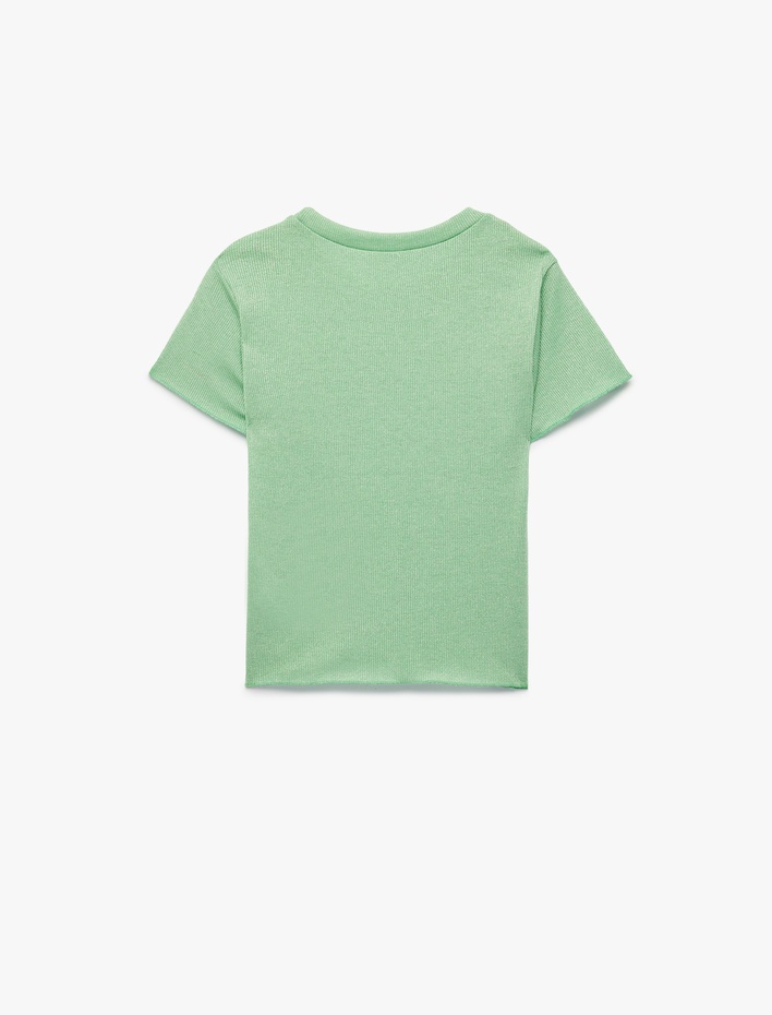 Kız Çocuk Simli Kısa Kollu Bisiklet Yaka Büzgülü Crop Tişört