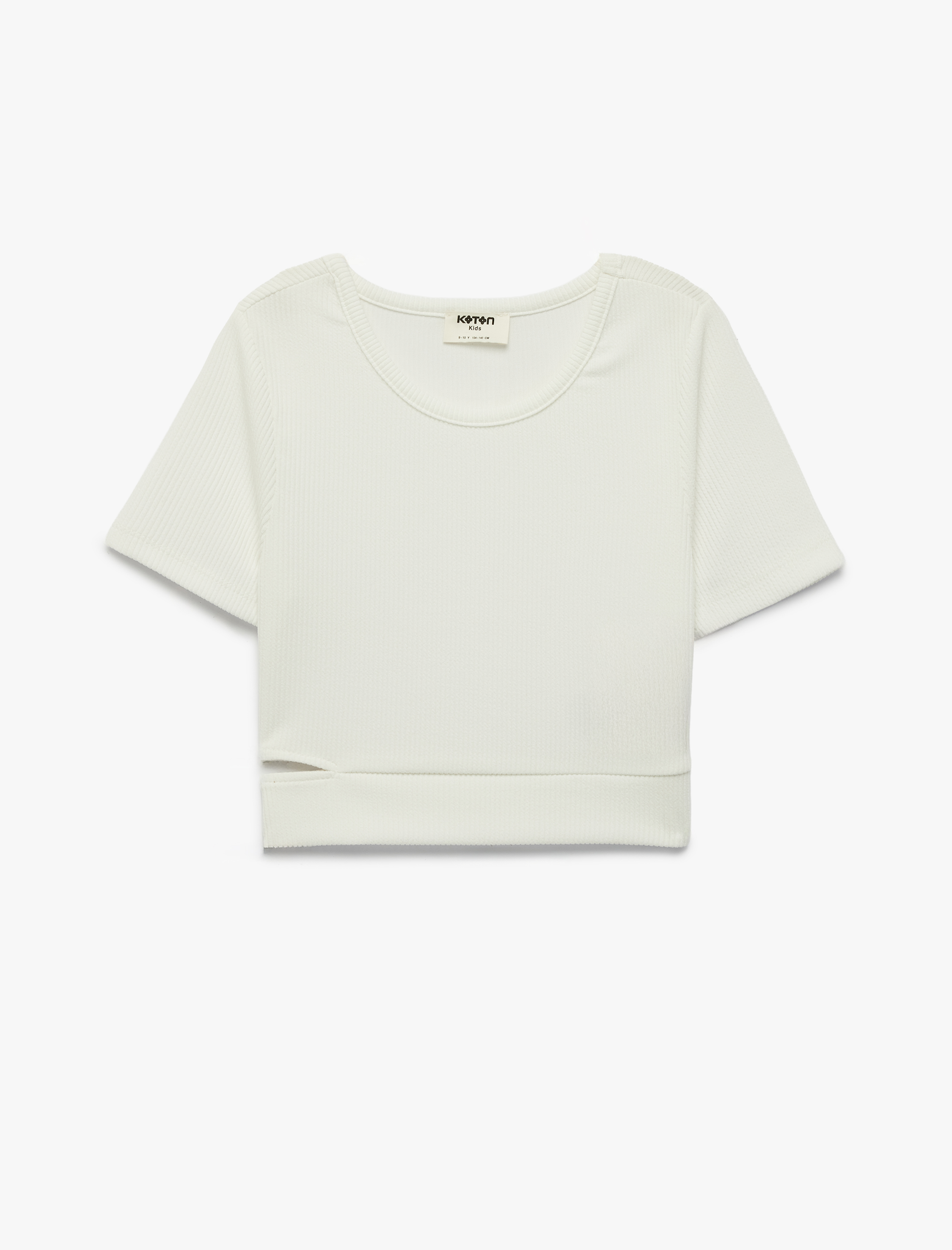  Kız Çocuk Pencere Detaylı Kısa Kollu Bisiklet Yaka Crop Tişört