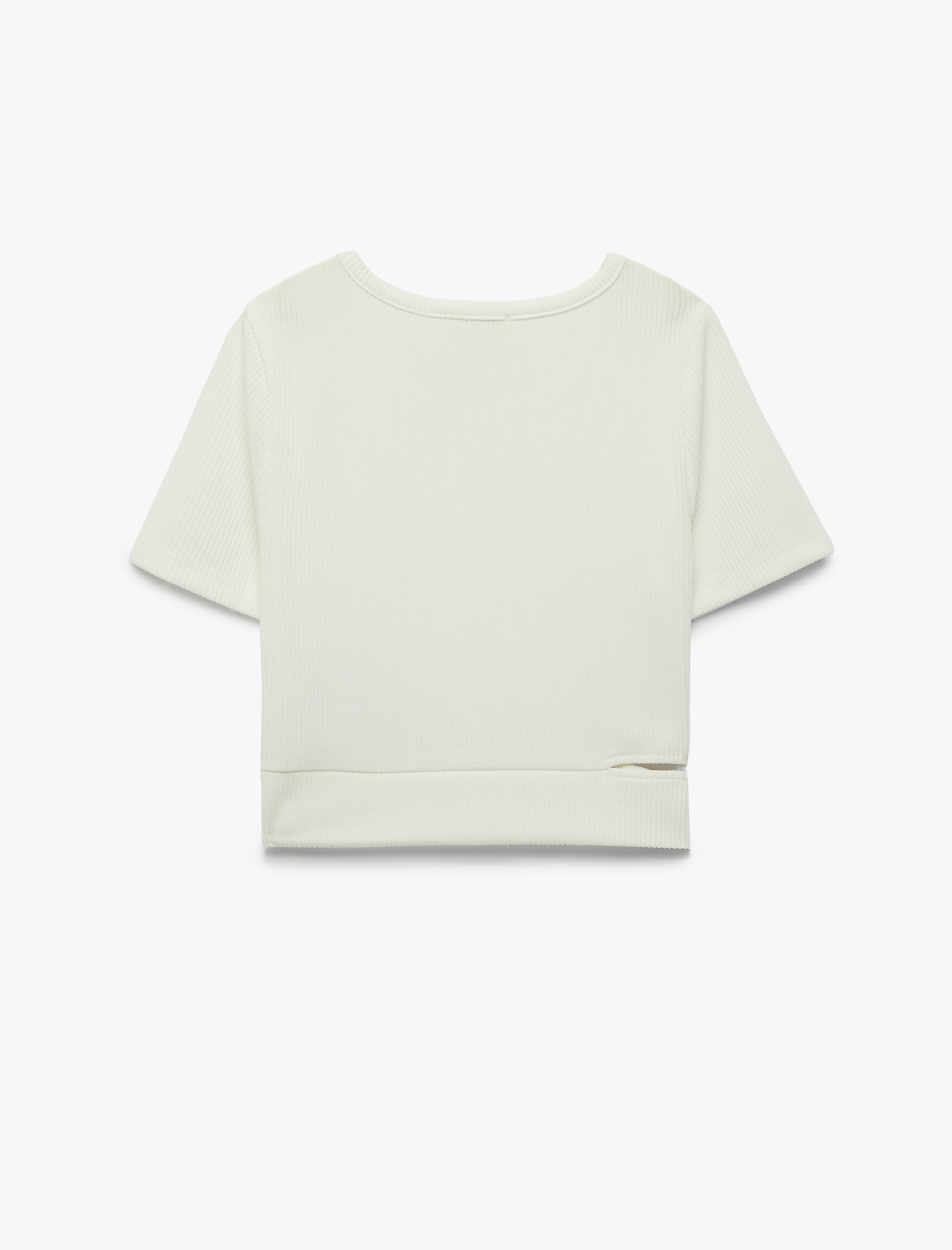  Kız Çocuk Pencere Detaylı Kısa Kollu Bisiklet Yaka Crop Tişört